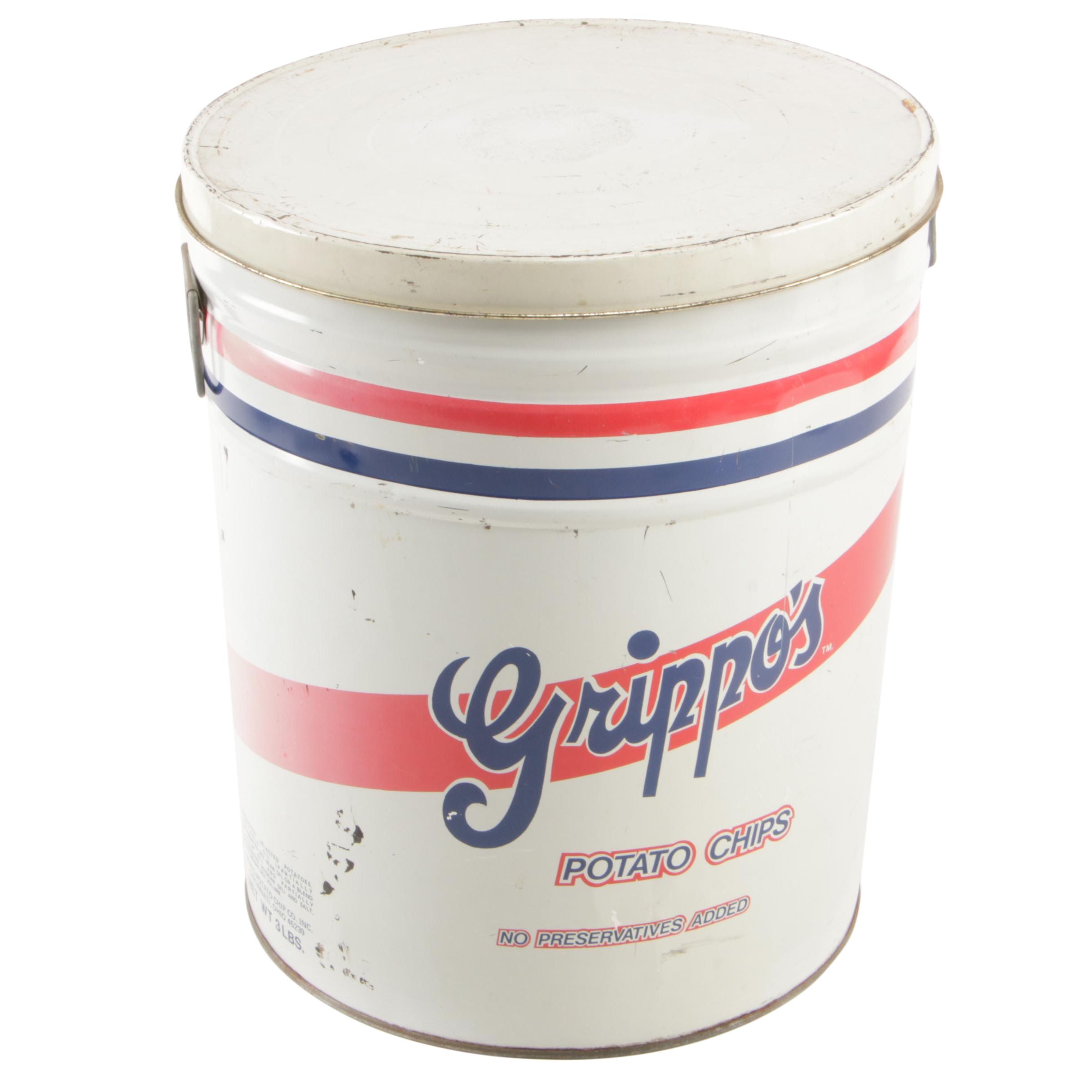 Grippo's Potato Chips 3 Lbs. Metal Can, Mid20th Century EBTH