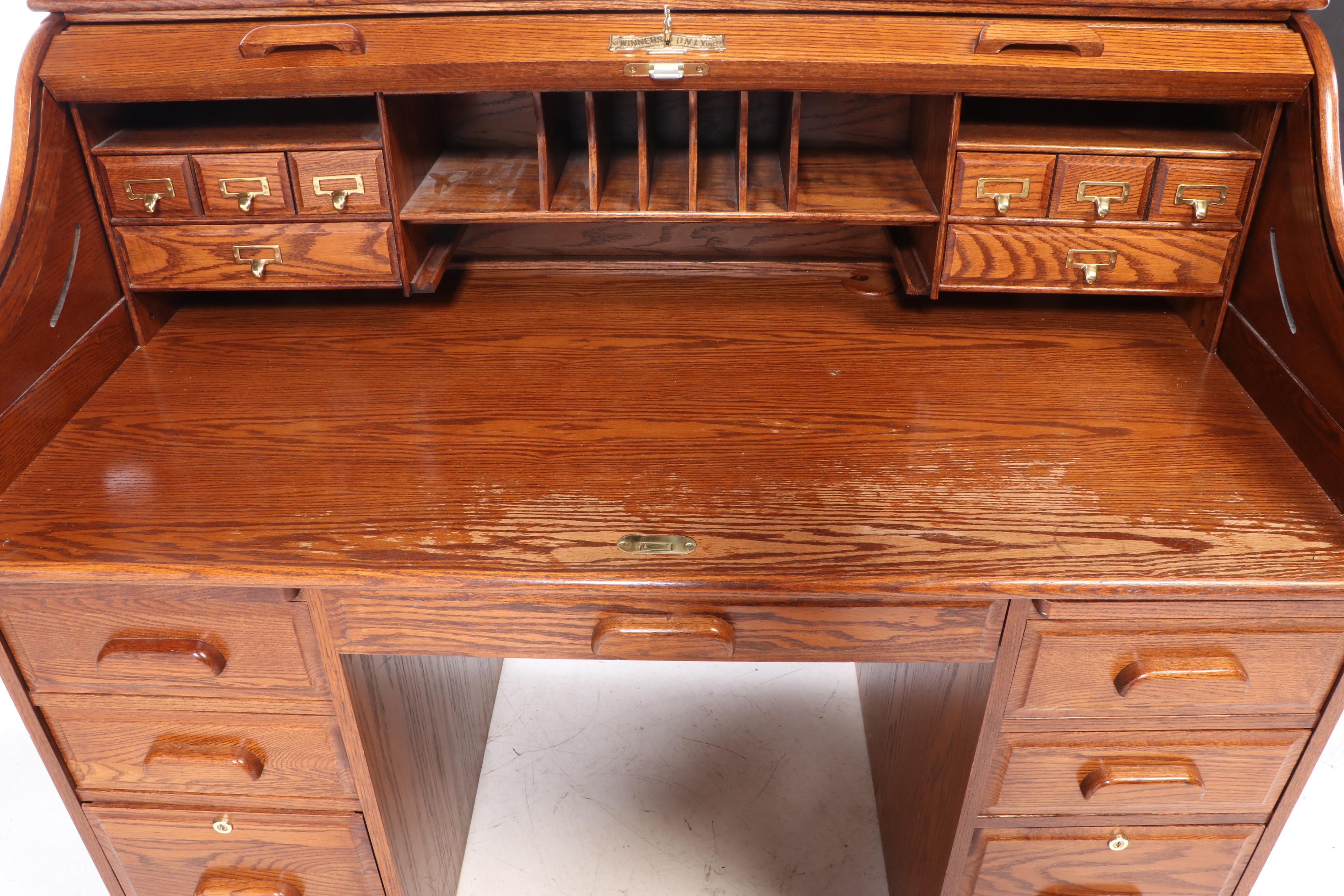 Winner's Only Oak RollTop Desk, Late 20th Century EBTH