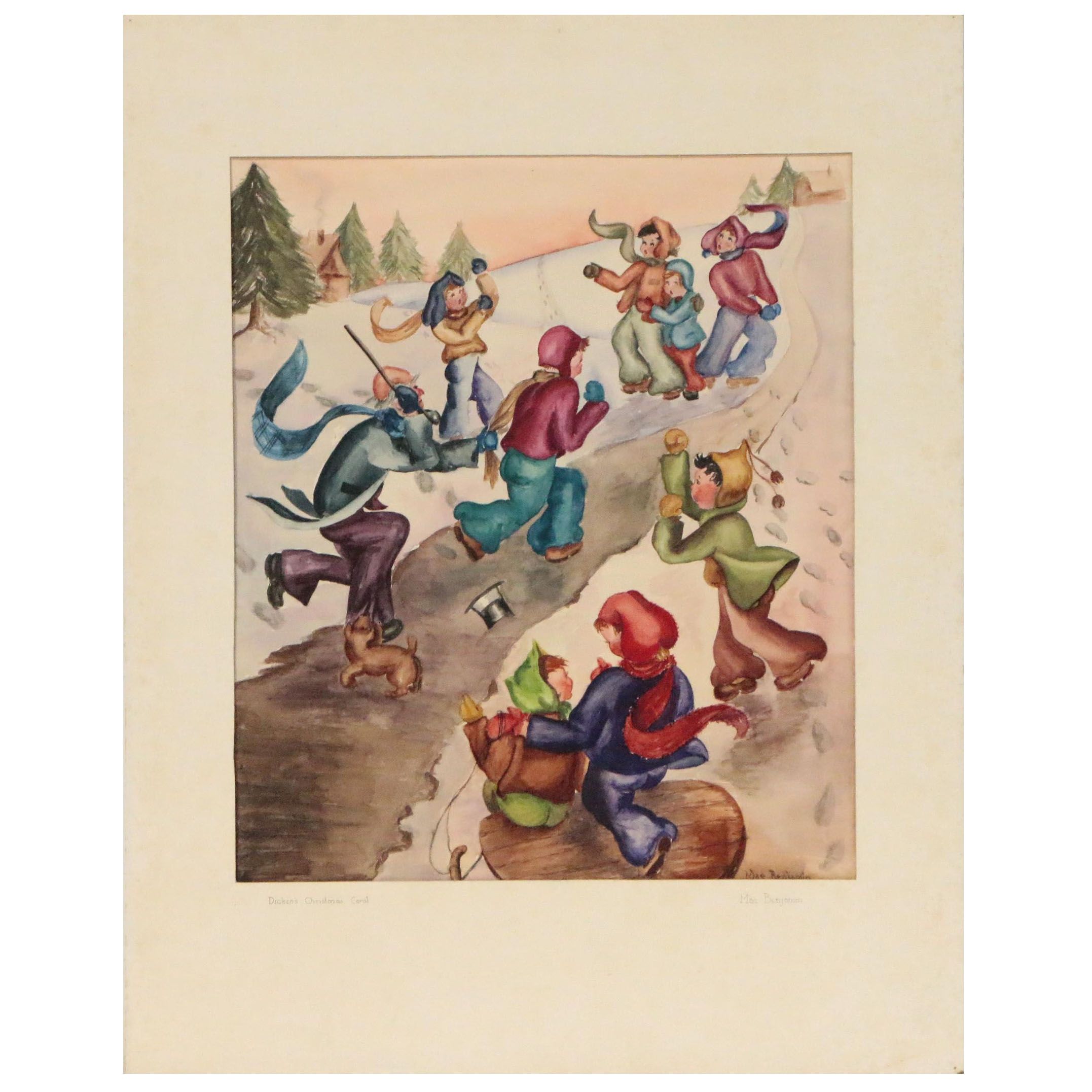 Mae Benjamin Watercolor Painting Dickens Christmas Carol Mid
