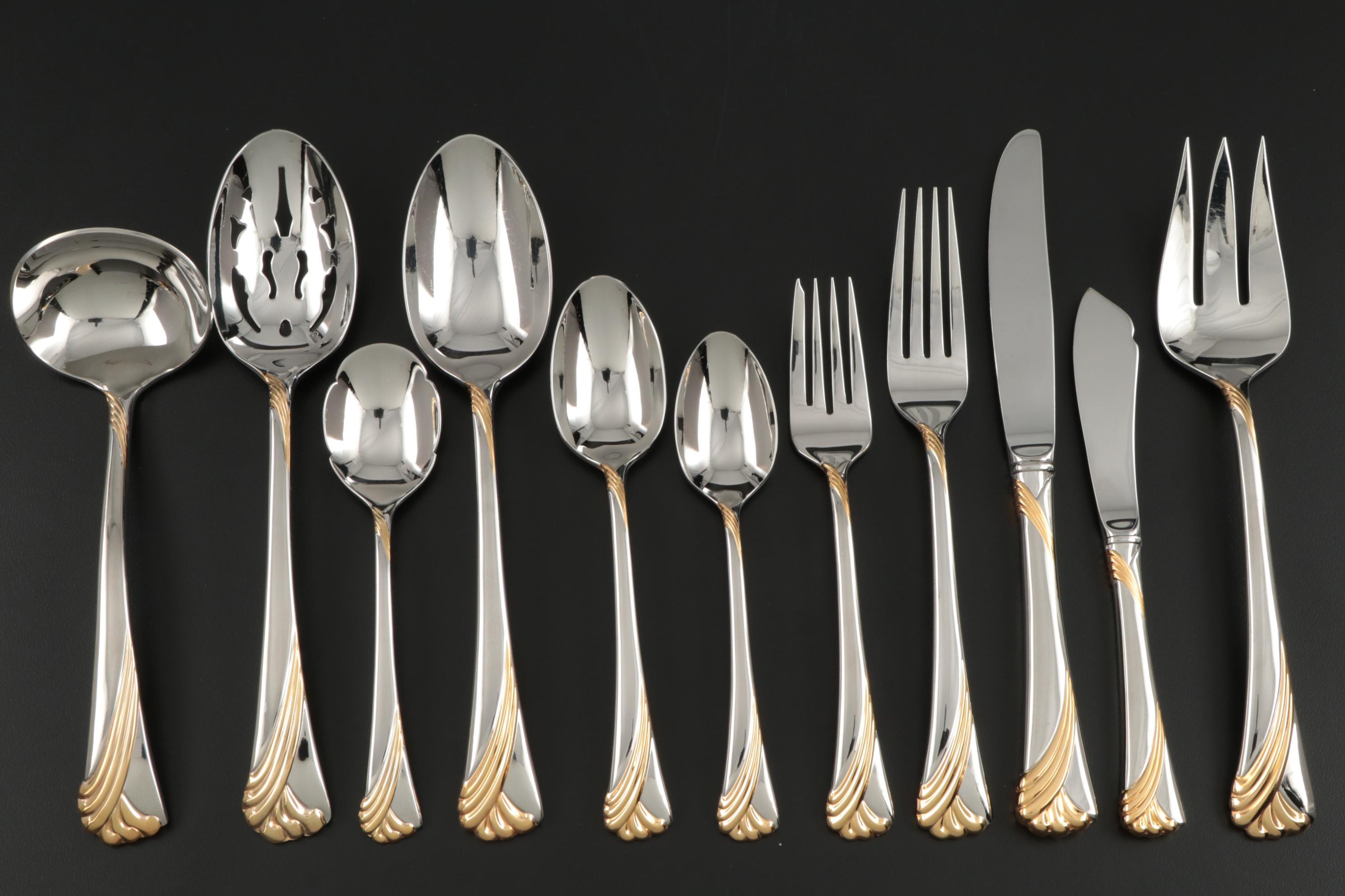 Lenox "Kelly Gold" 18/8 Stainless Steel Flatware and Serving Utensils for Ten EBTH