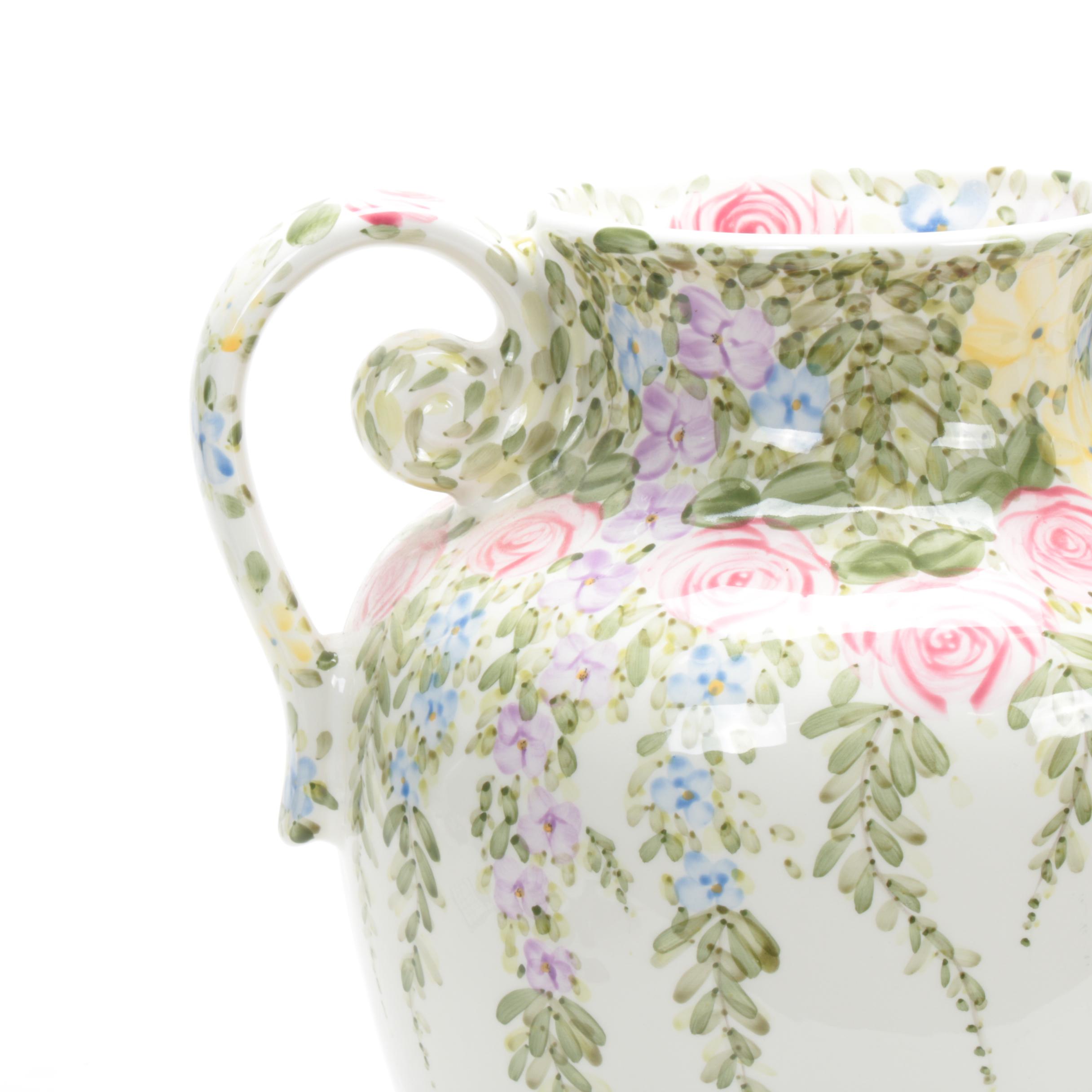 Don Swanson "English Garden" HandPainted Ceramic Amphora Vase EBTH