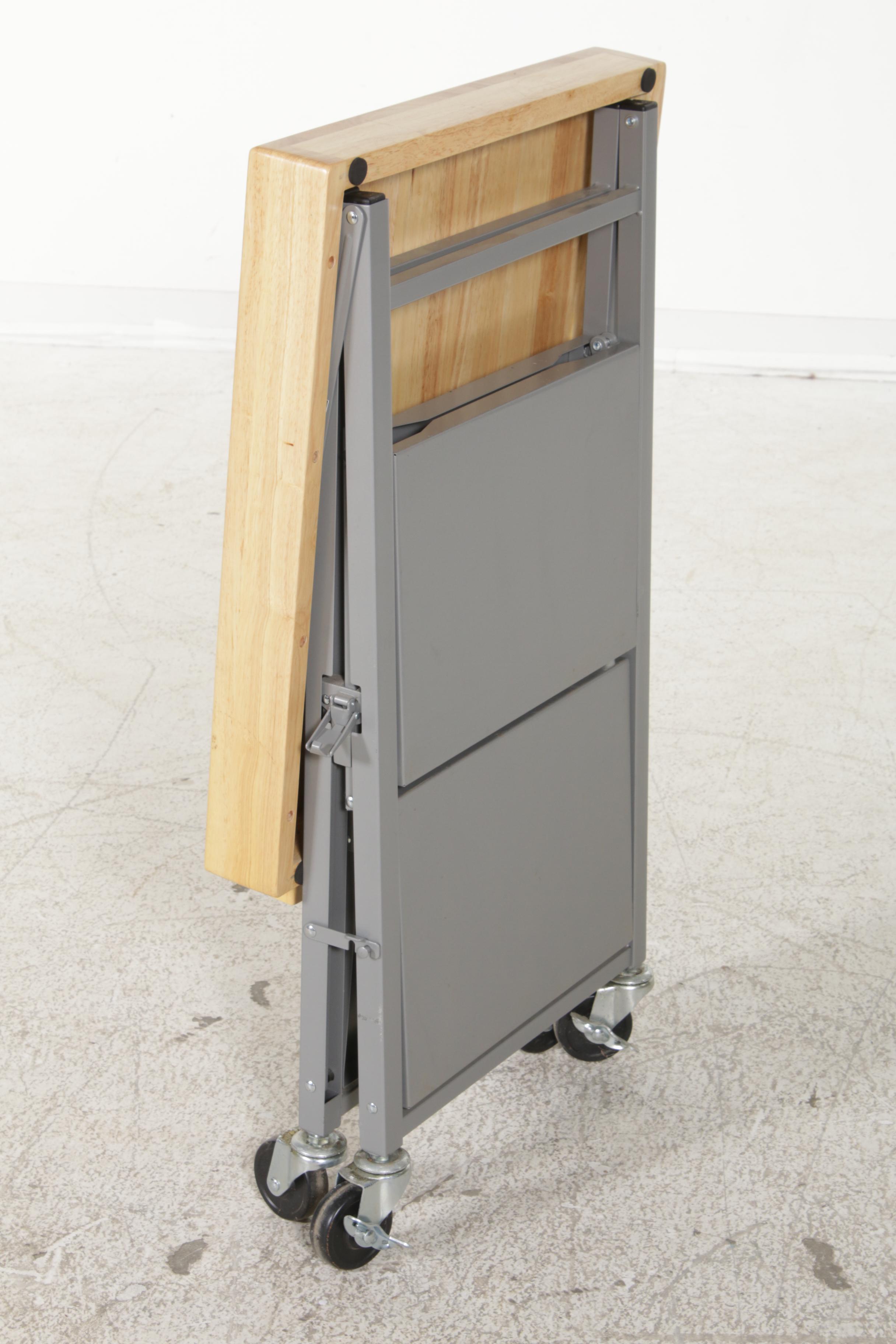 Butcher Block Folding Rolling Cart, Contemporary EBTH