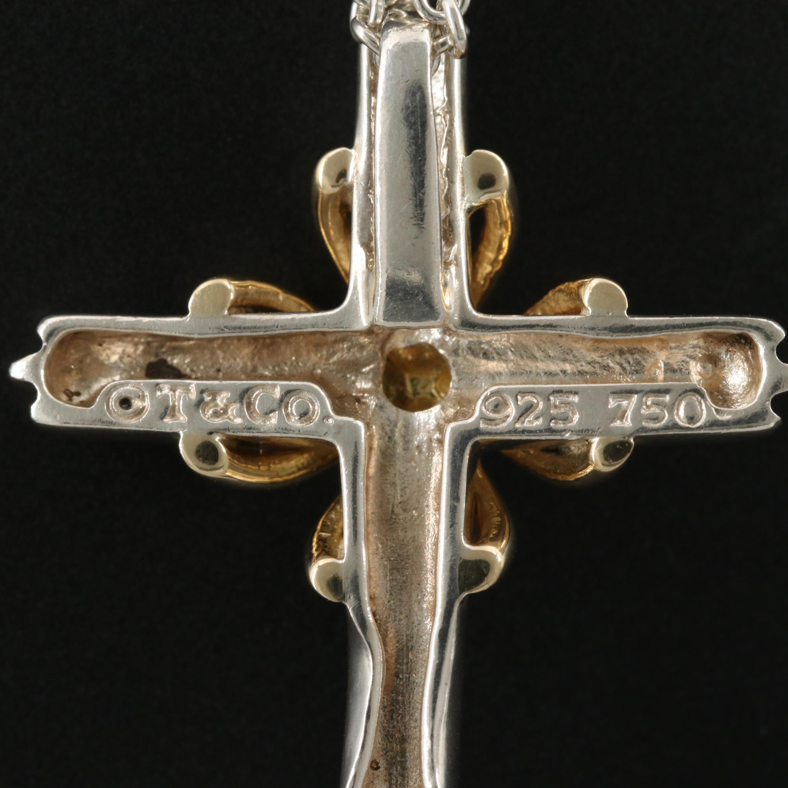 Vintage Tiffany & Co. Sterling Silver Cross Necklace with 18K Accent EBTH