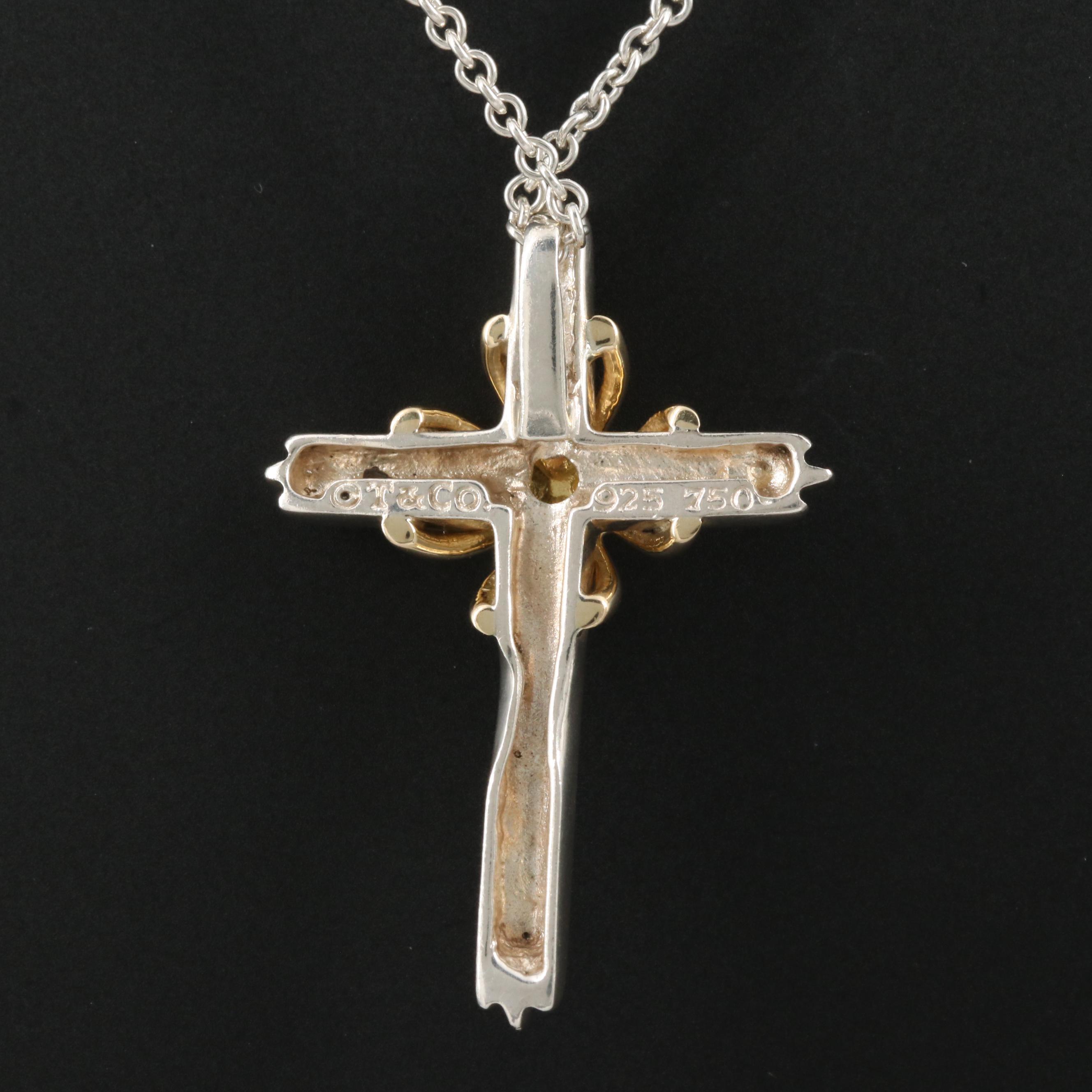 Vintage Tiffany & Co. Sterling Silver Cross Necklace with 18K Accent EBTH