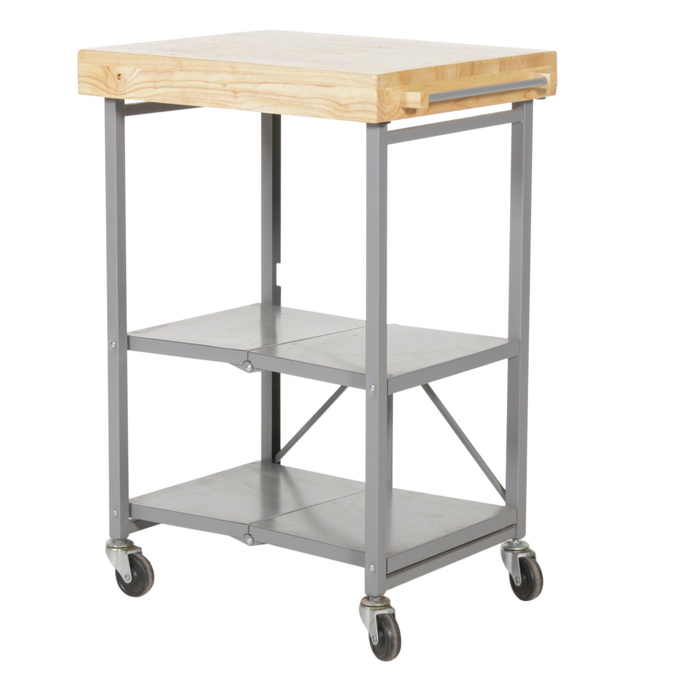 Butcher Block Folding Rolling Cart, Contemporary EBTH