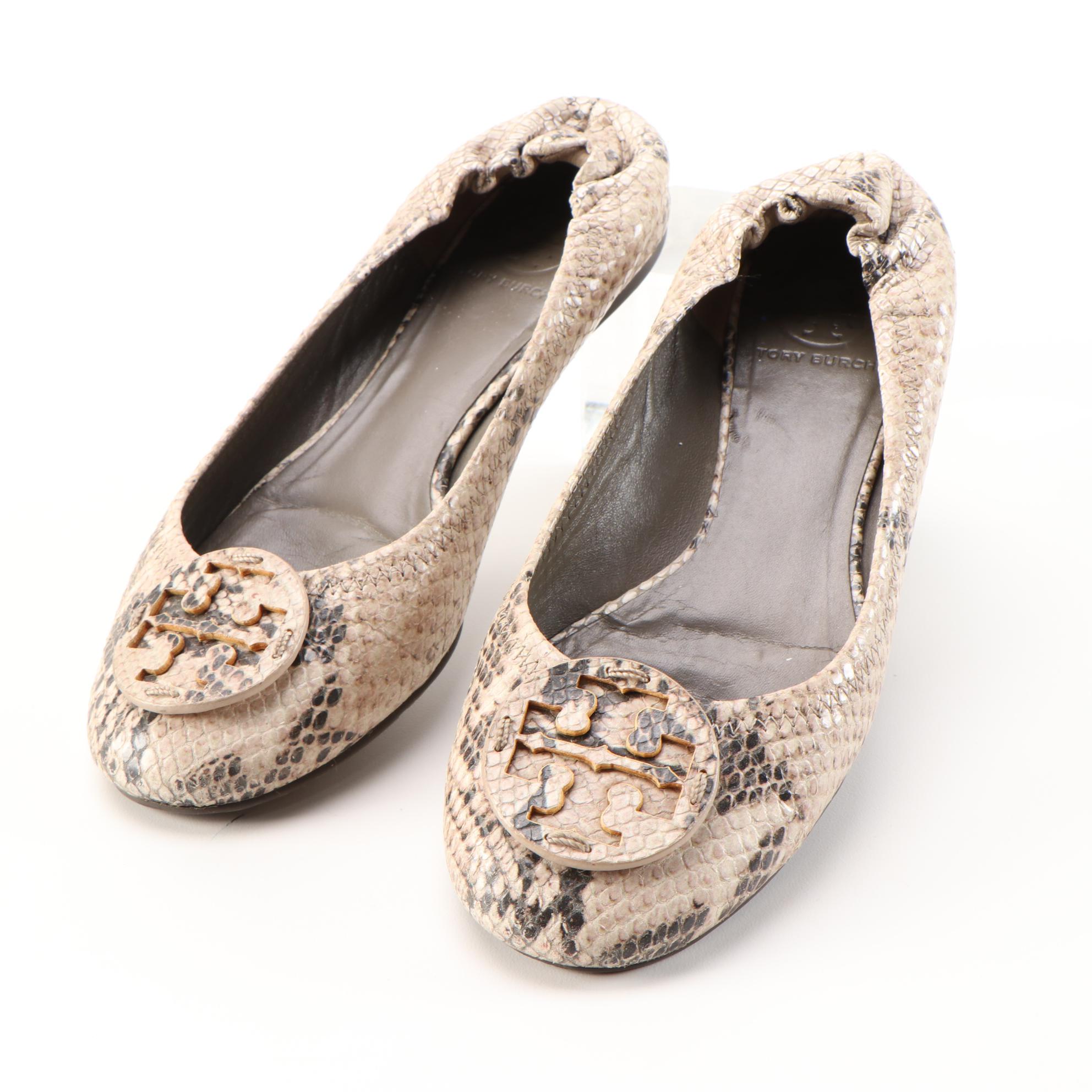 snakeskin tory burch flats