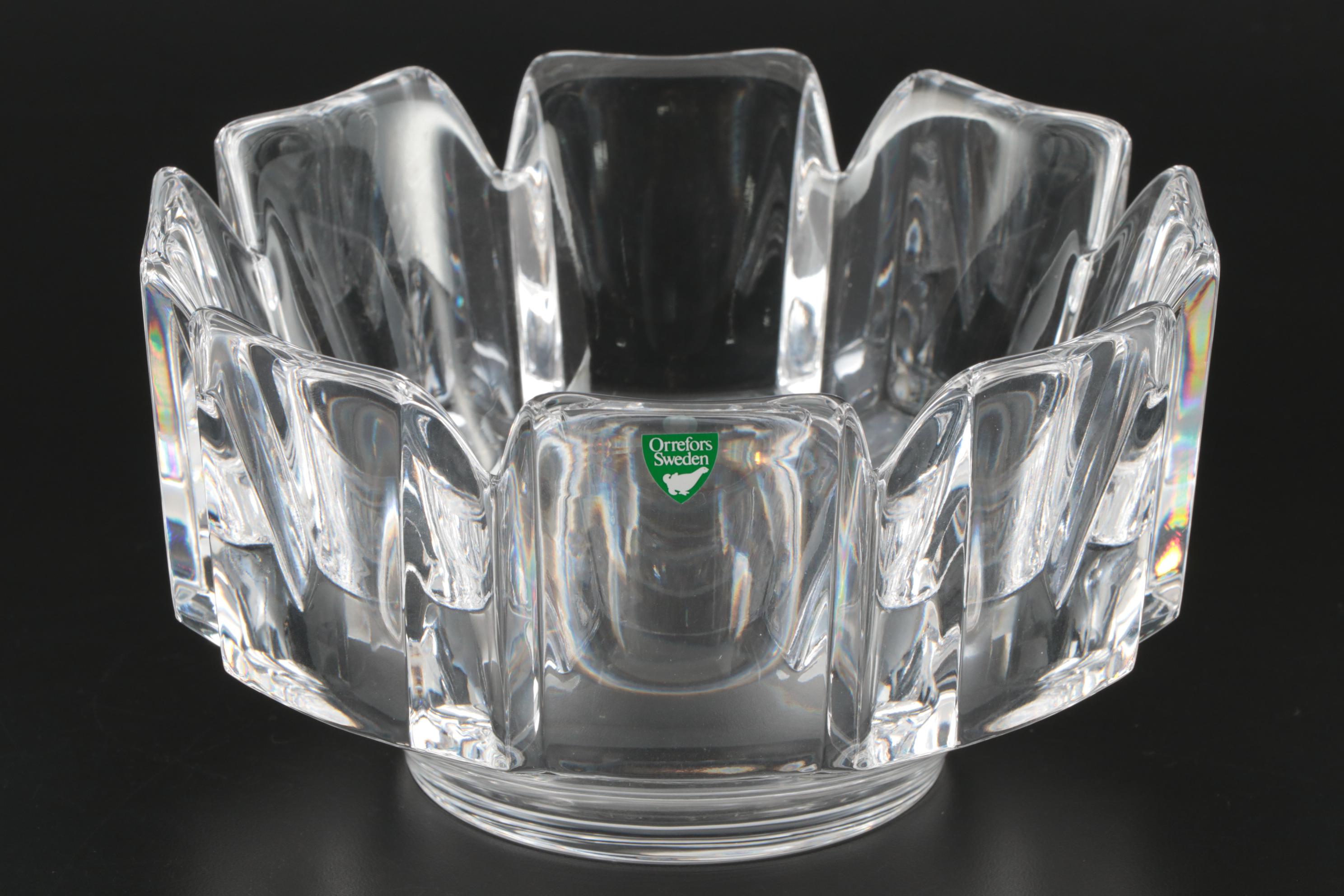 Orrefors "Corona" Crystal Bowl and Other Faceted Crystal Bowls EBTH