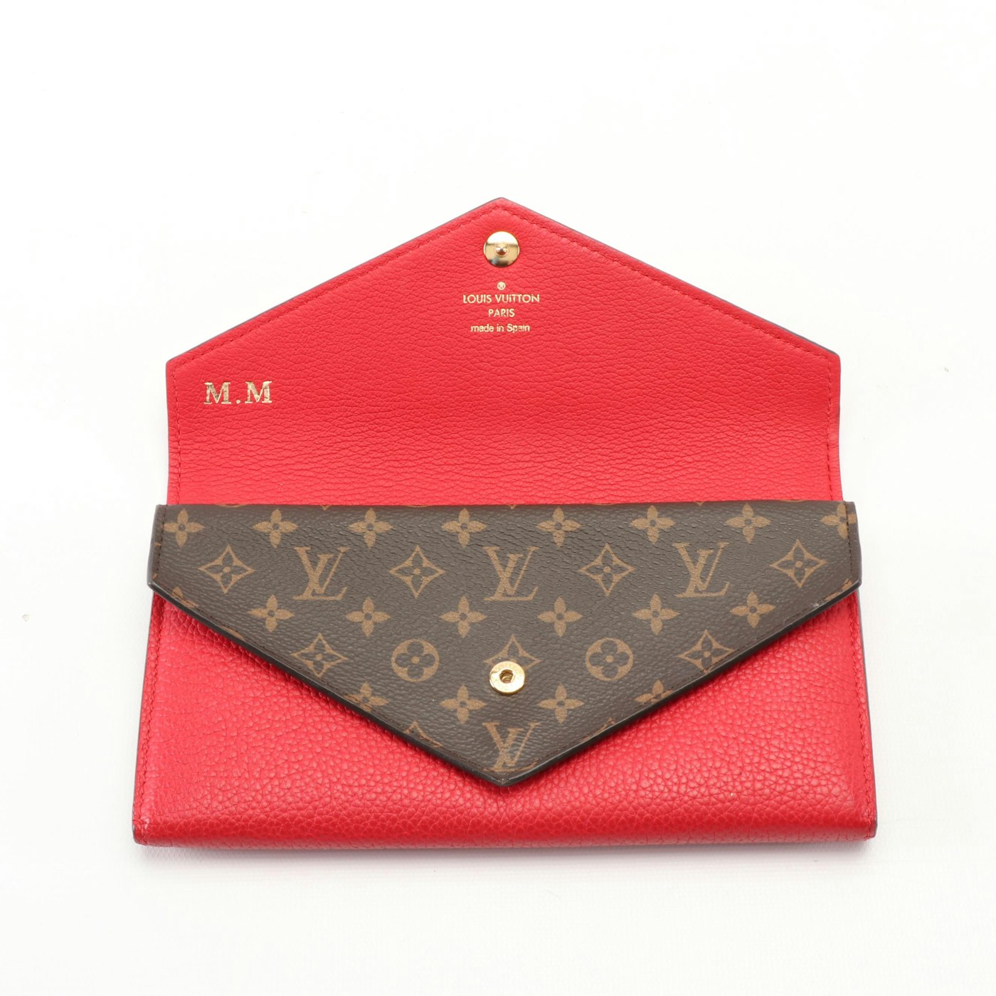 Louis Vuitton Double V Long Wallet in Red Taurillon Leather and Monogram Canvas | EBTH