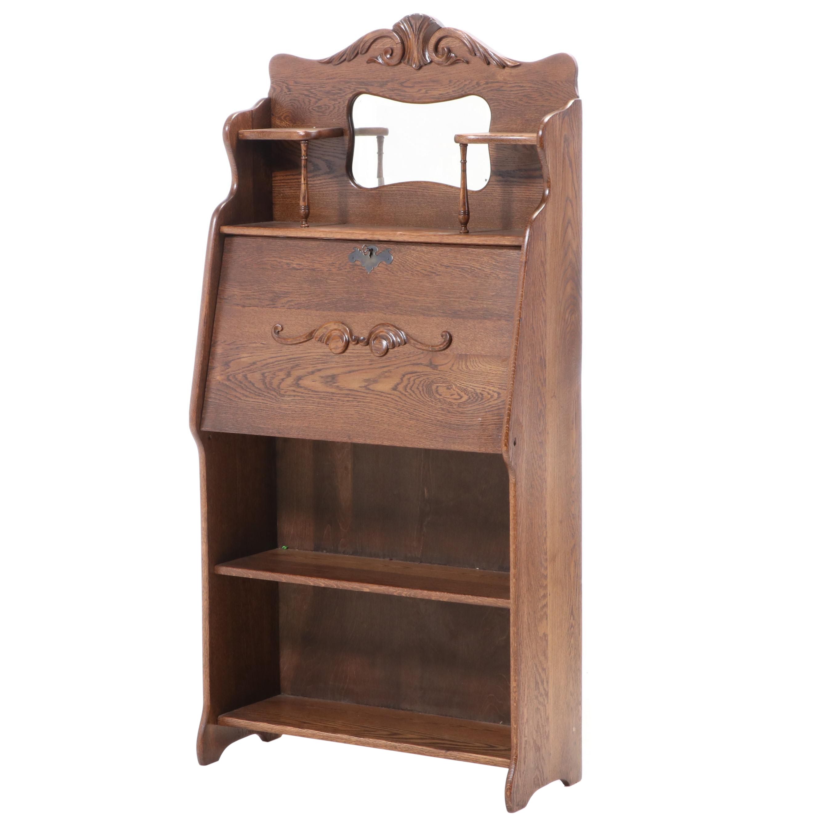 Larkin Drop Front Oak Secretary Desk with Mirror EBTH