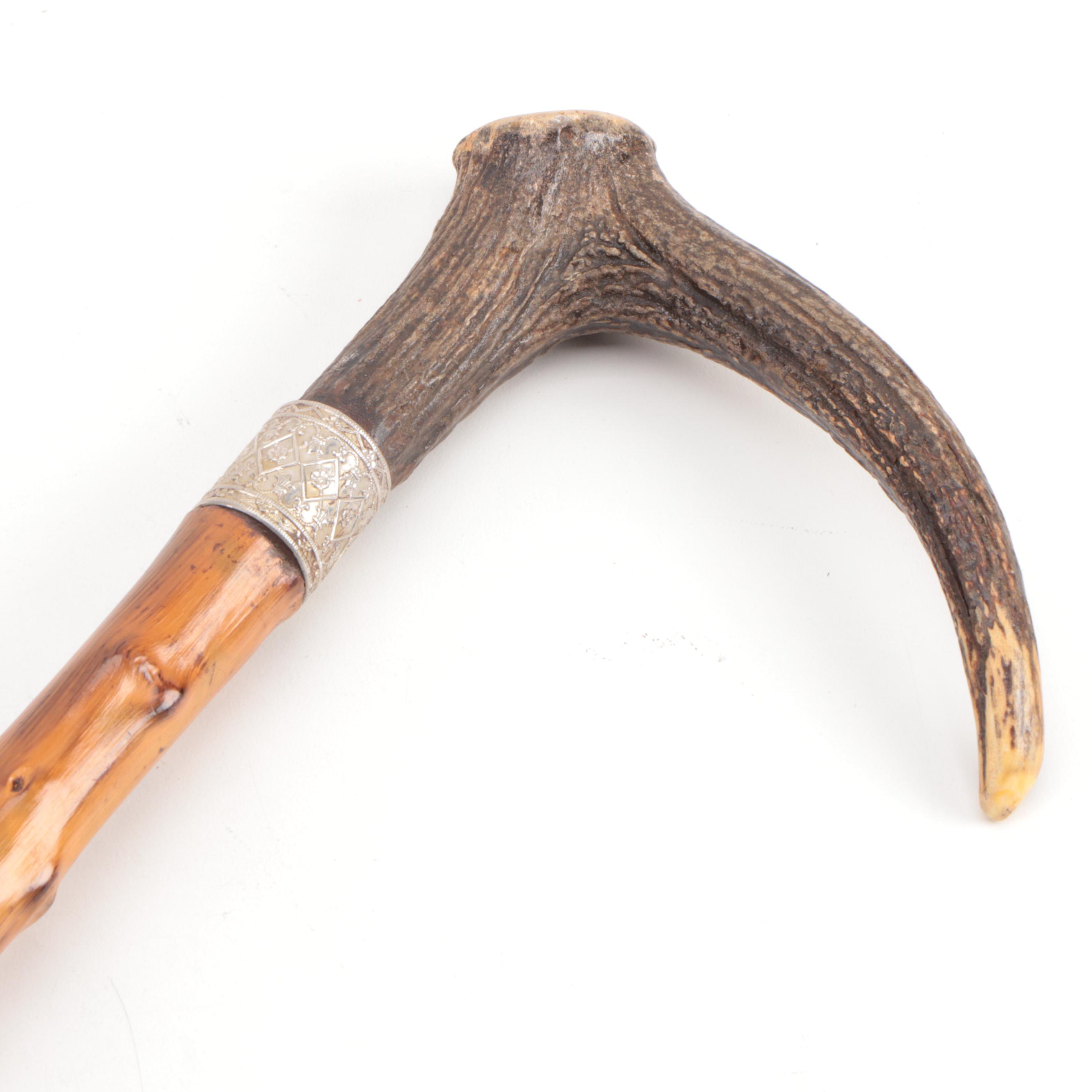 Thorn Wood Gentleman's Walking Stick with Stag Antler Handle, Early