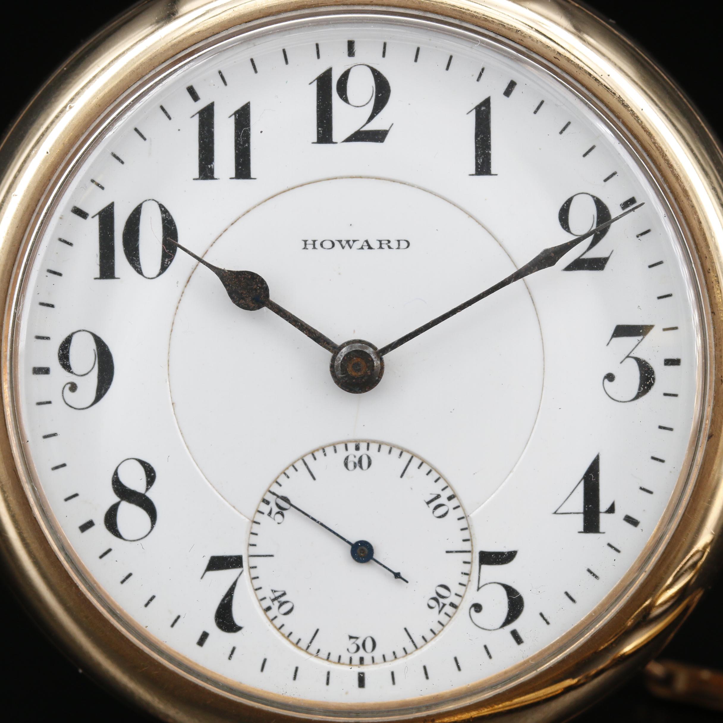 1908 E. Howard 14K Gold Filled Open Face Pocket Watch With Fob EBTH