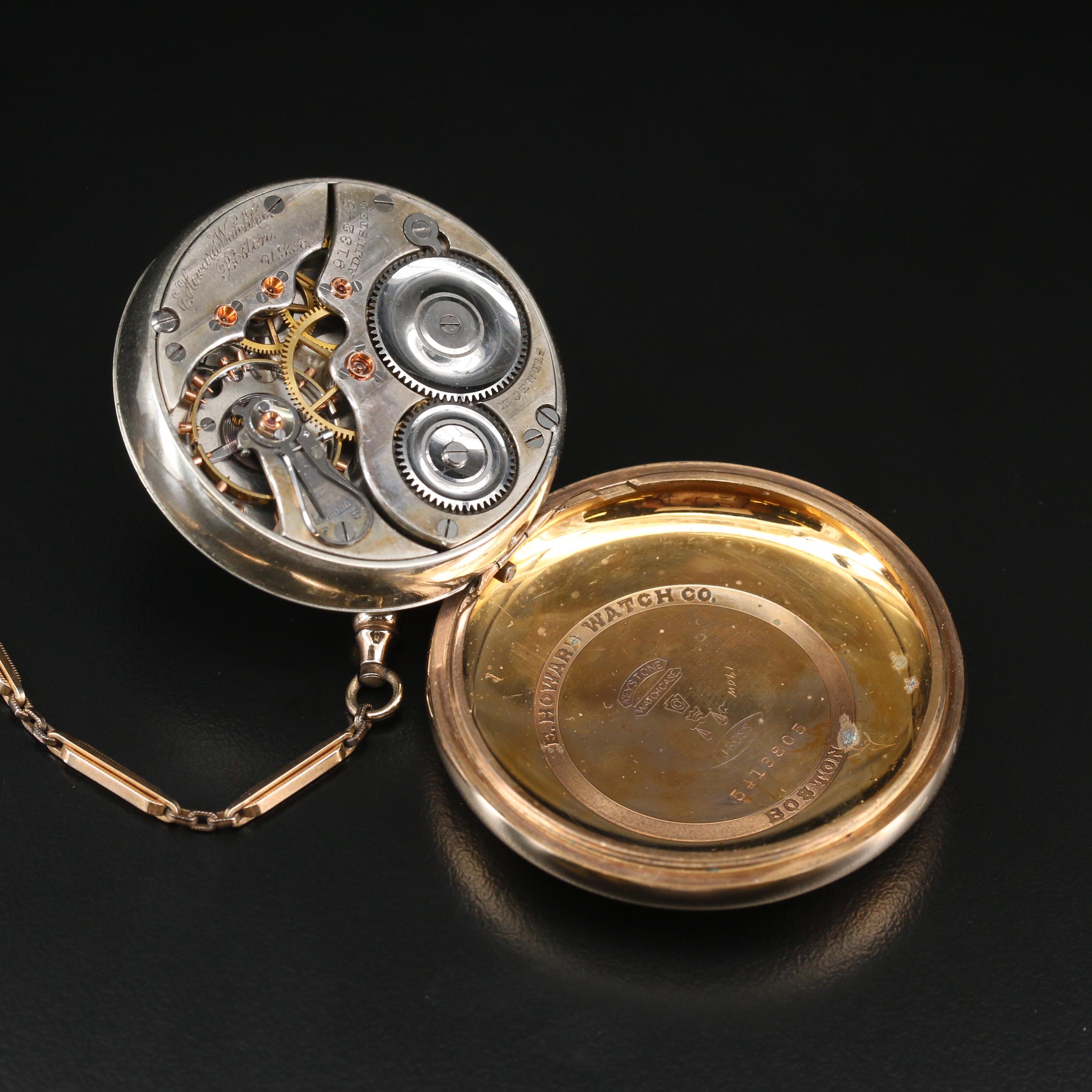 1908 E. Howard 14K Gold Filled Open Face Pocket Watch With Fob EBTH