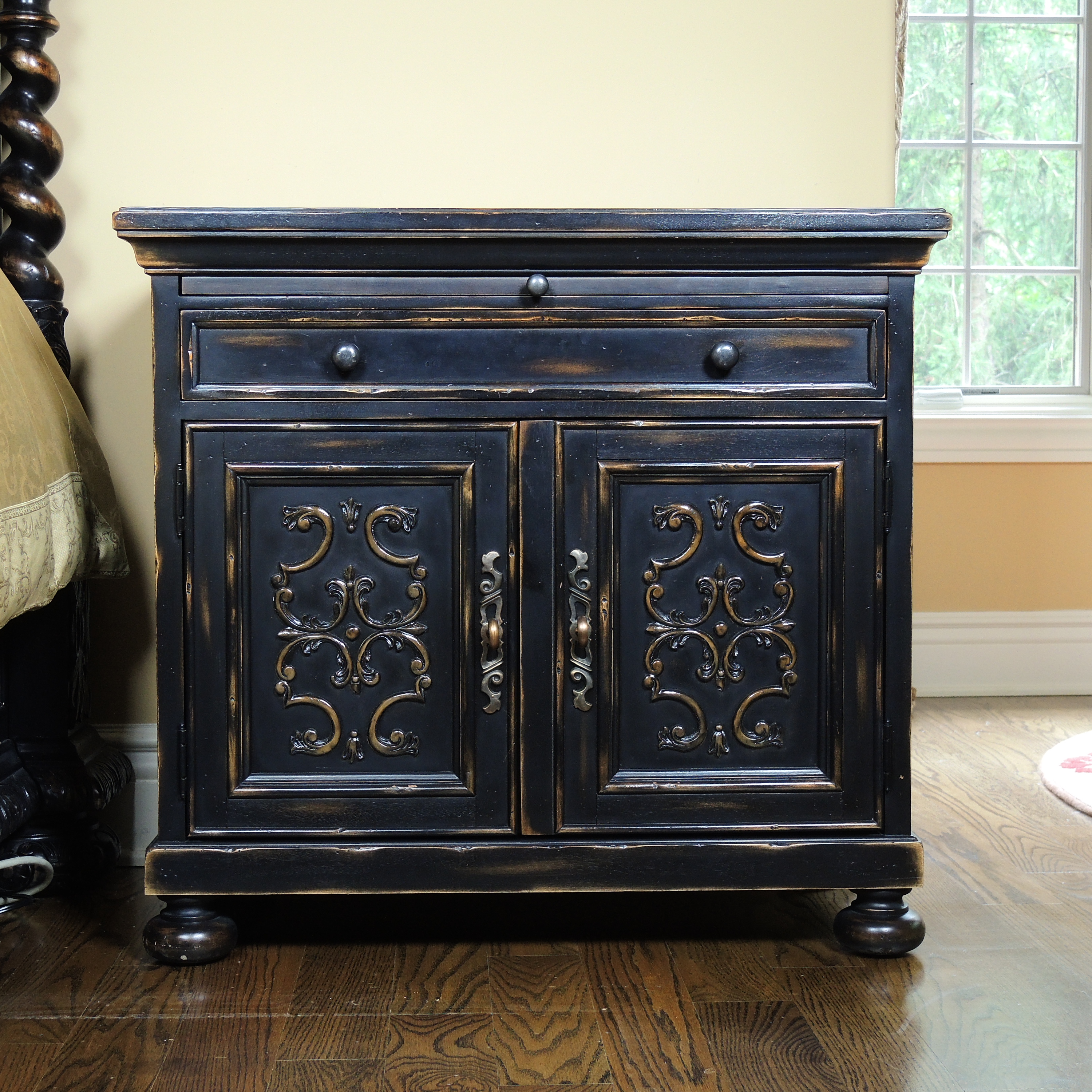 Restoration Hardware Black Distressed Nightstand EBTH