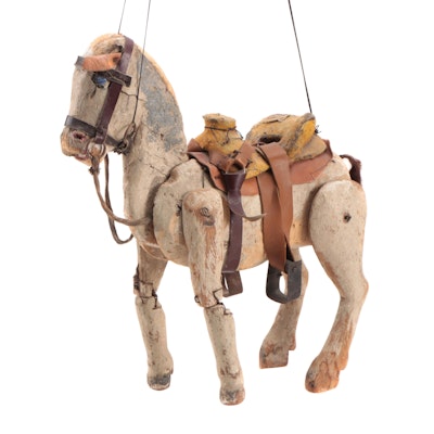 Polychrome Wooden Horse Marionette Puppet, Late 19th/ Early 20th Century