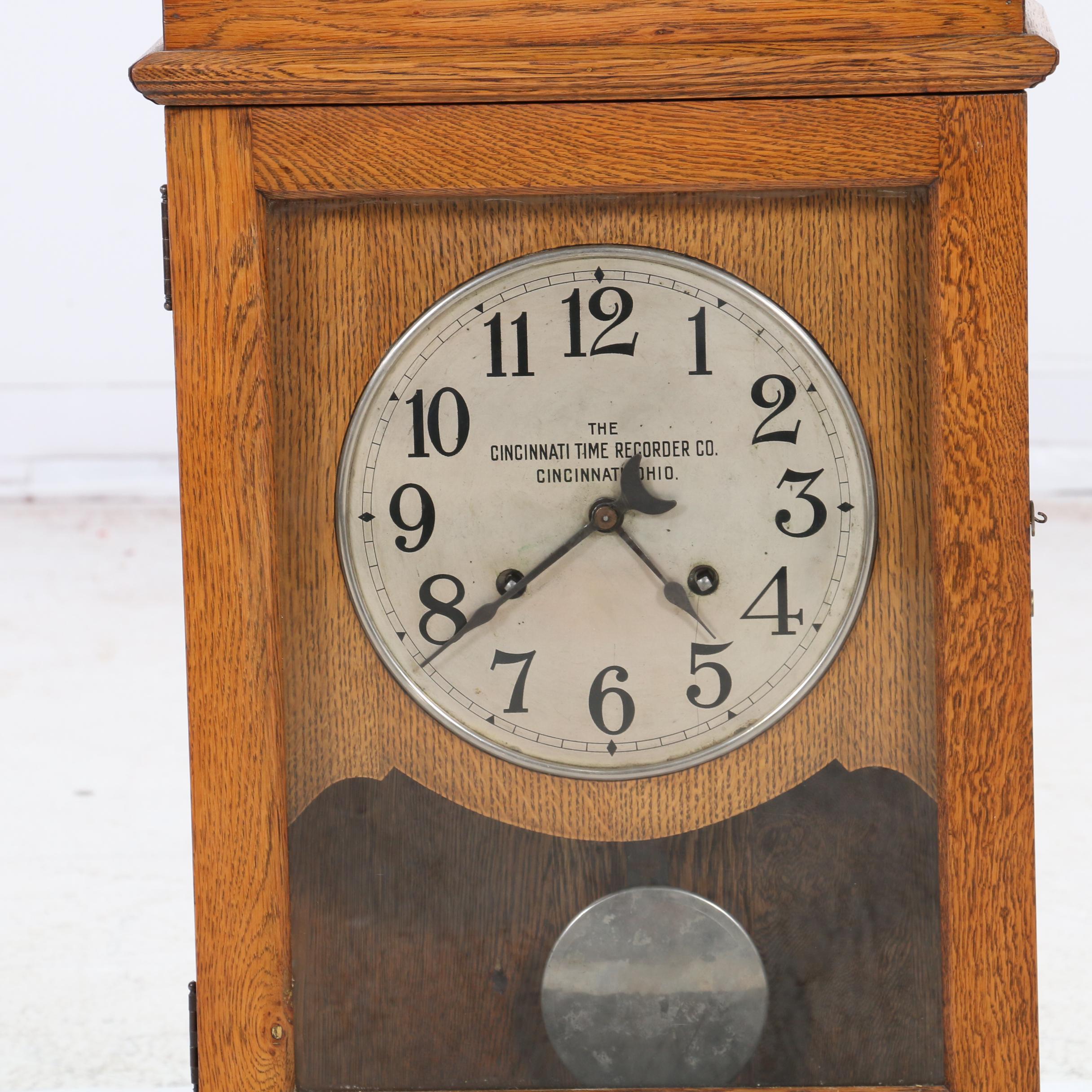 The Cincinnati Time Recorder Co. Oak Wall Clock, Mid20th Century EBTH
