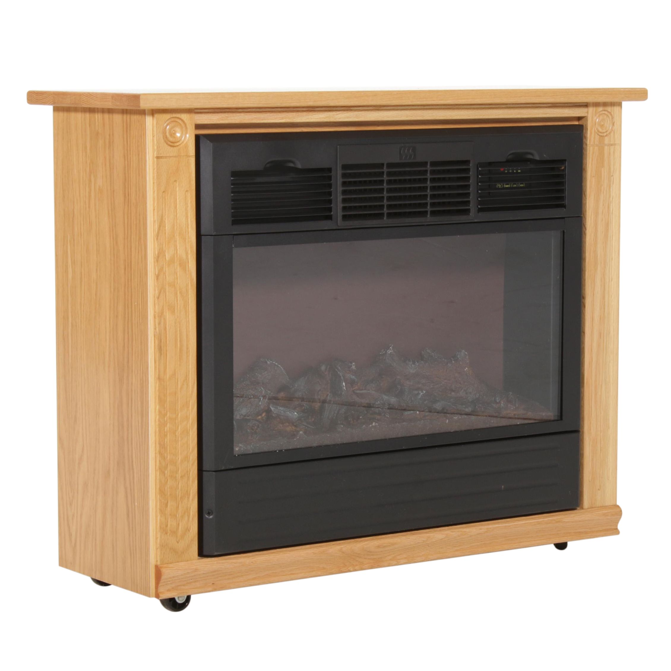 Amish Oak Mantel With Heat Surge Fireless Flame Electric