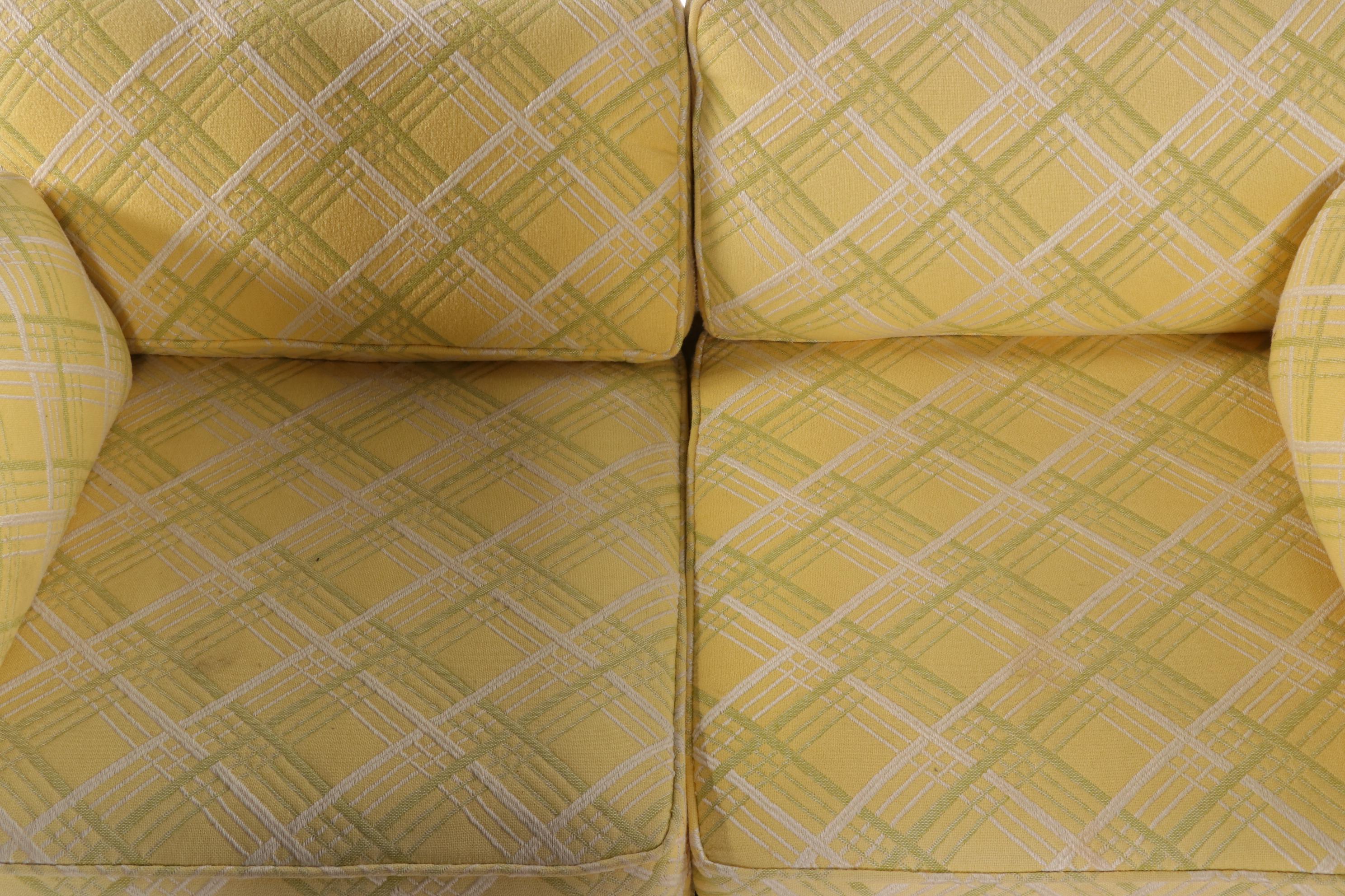 Pair of Franklin Furniture Yellow Plaid Loveseat Sofas EBTH