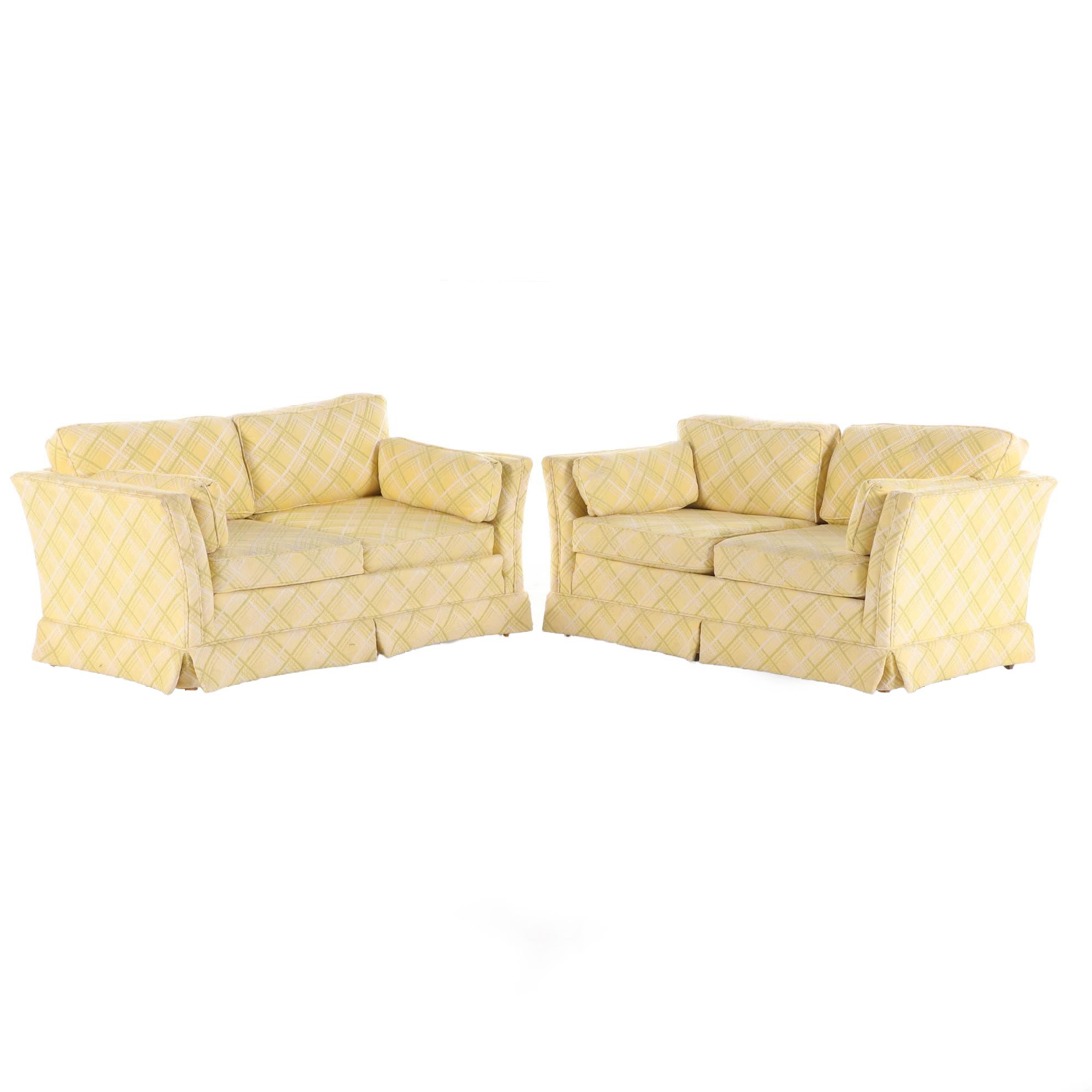 Pair of Franklin Furniture Yellow Plaid Loveseat Sofas EBTH