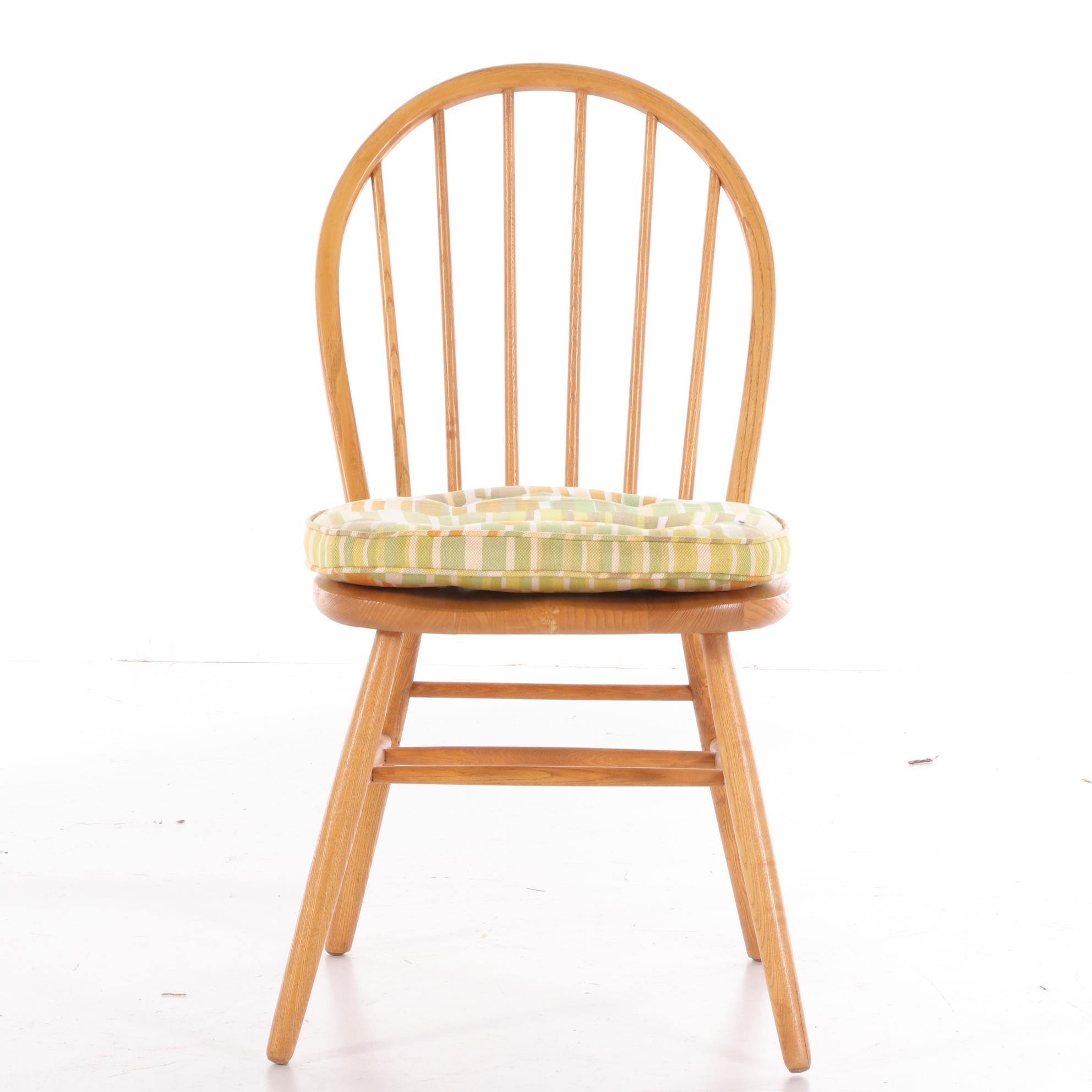 Windsor Style Spindle Back Blonde Wood Dining Chairs with Fitted Seat