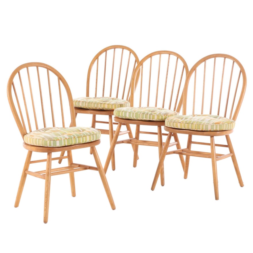 Windsor Style Spindle Back Blonde Wood Dining Chairs with
