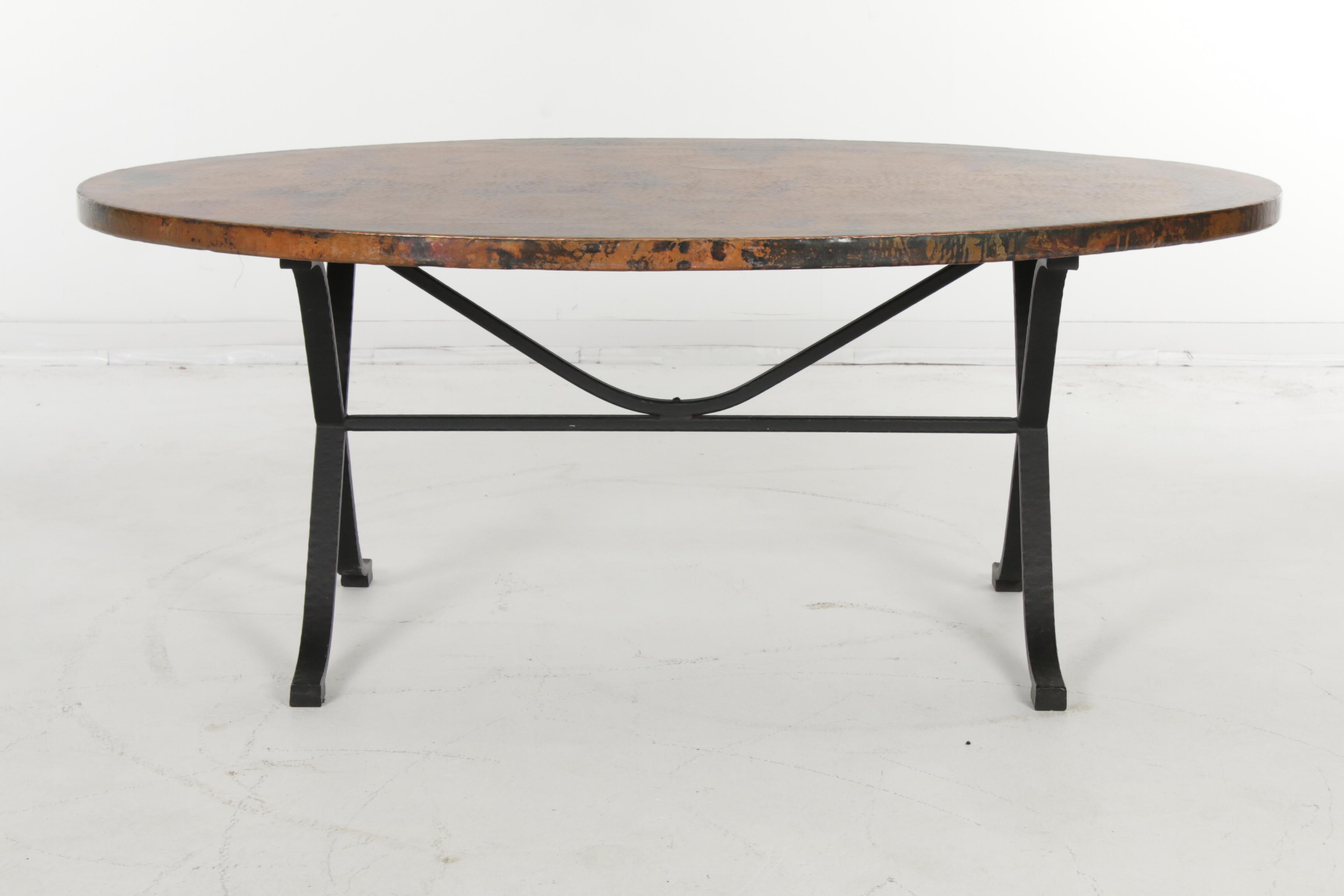 Arhaus Recycled Hammered Copper Top Dining Table with "Arvada"