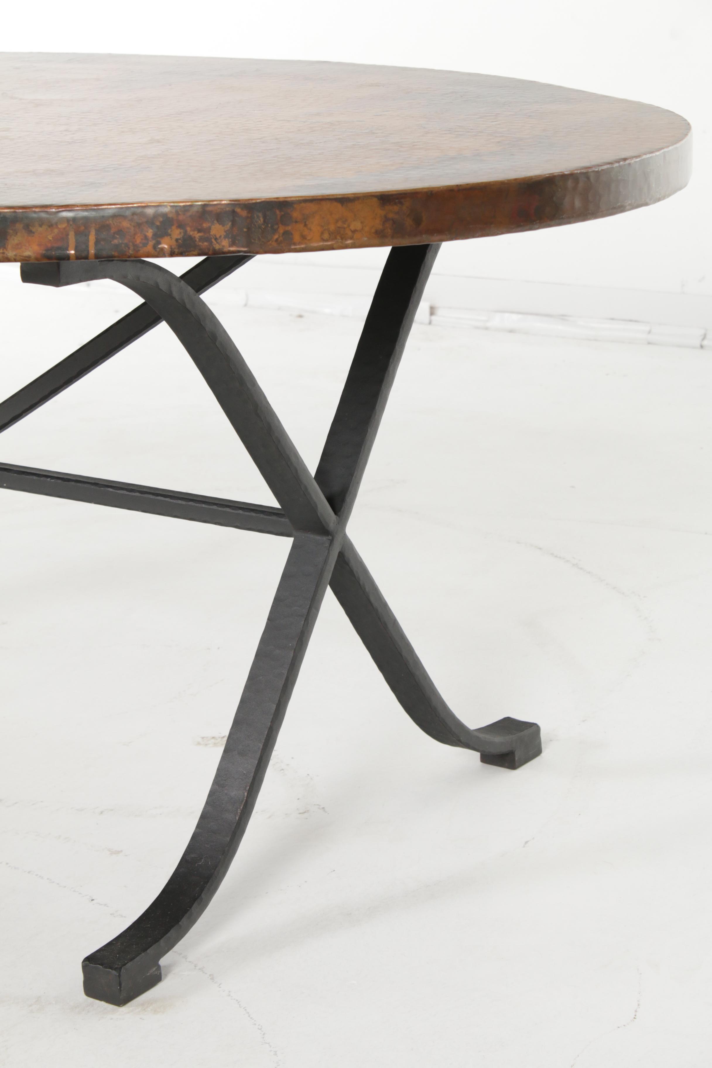 Arhaus Recycled Hammered Copper Top Dining Table with "Arvada" Iron Base EBTH