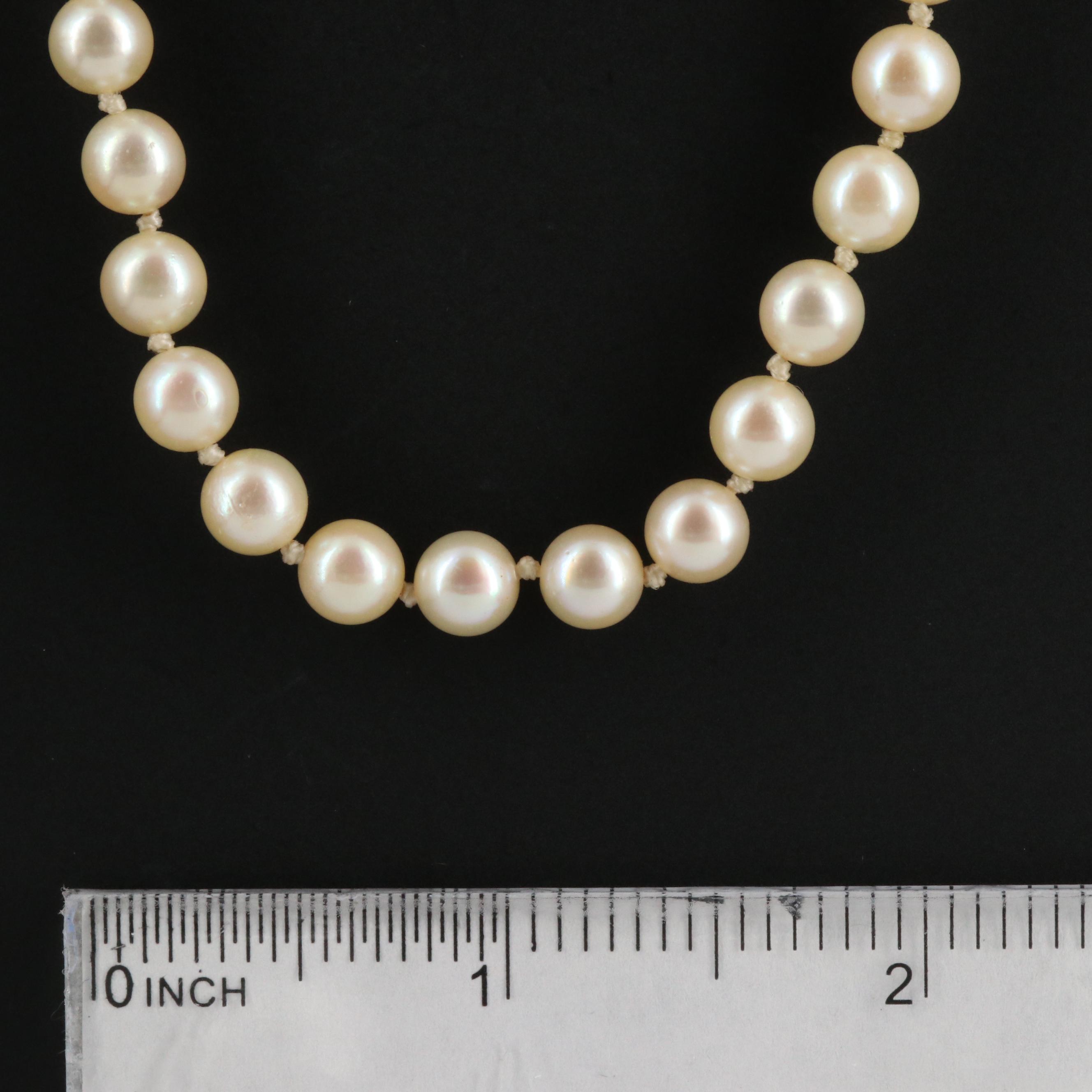 Vintage Hand Knotted Cultured Pearl Strand Necklace with Sterling Silver Clasp EBTH