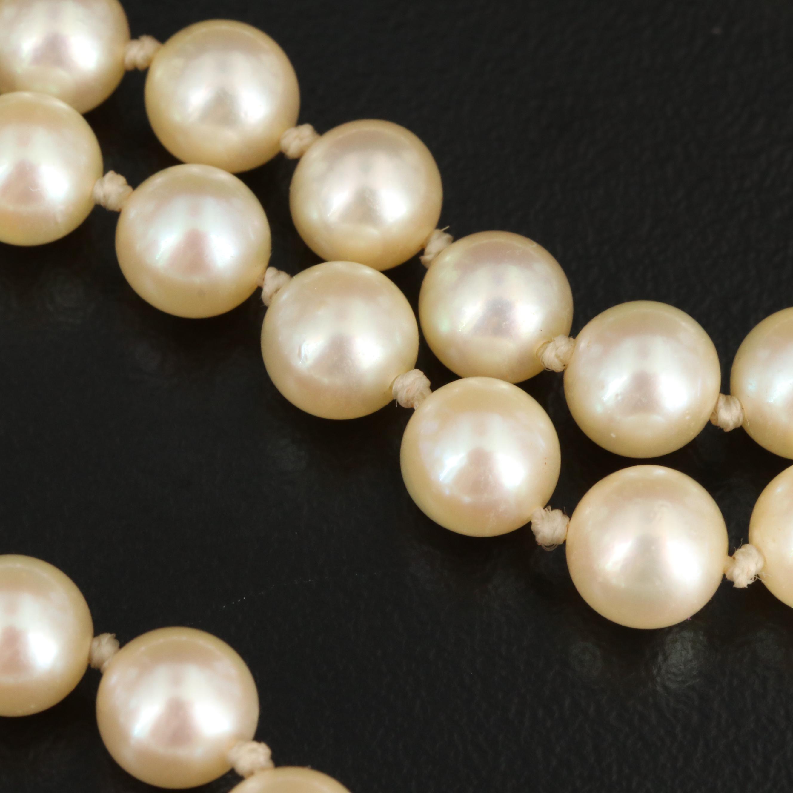 Vintage Hand Knotted Cultured Pearl Strand Necklace with Sterling
