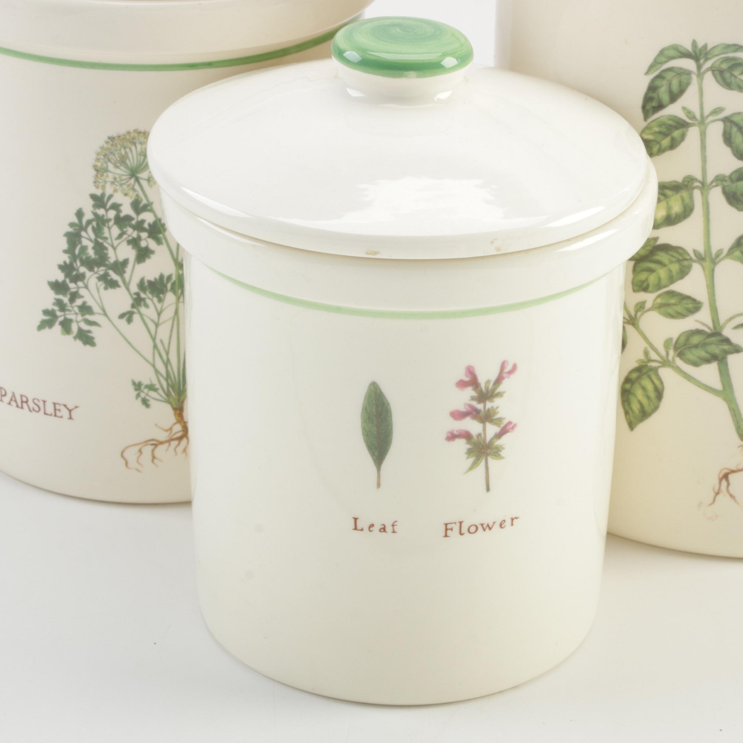 WilliamsSonoma "Culinary Herbs" Ceramic Canisters, Late 20th Century