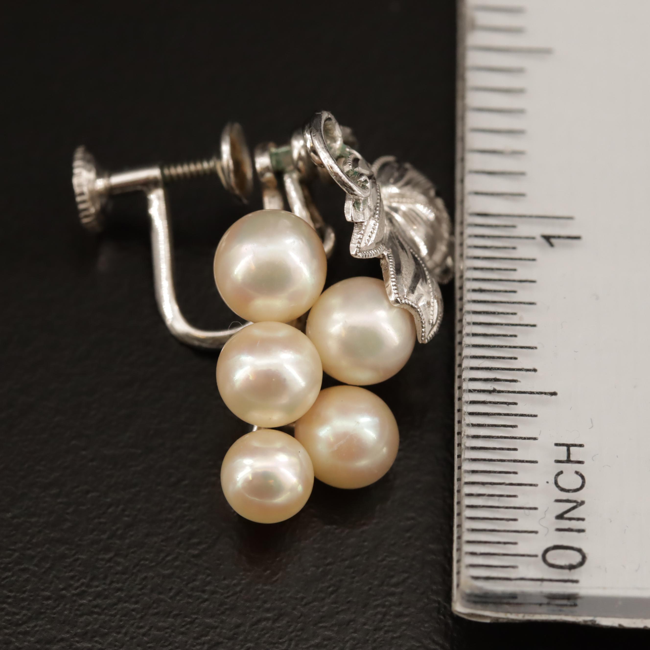 Vintage Sterling Silver Cultured Pearl Grape Cluster Motif Screw Back