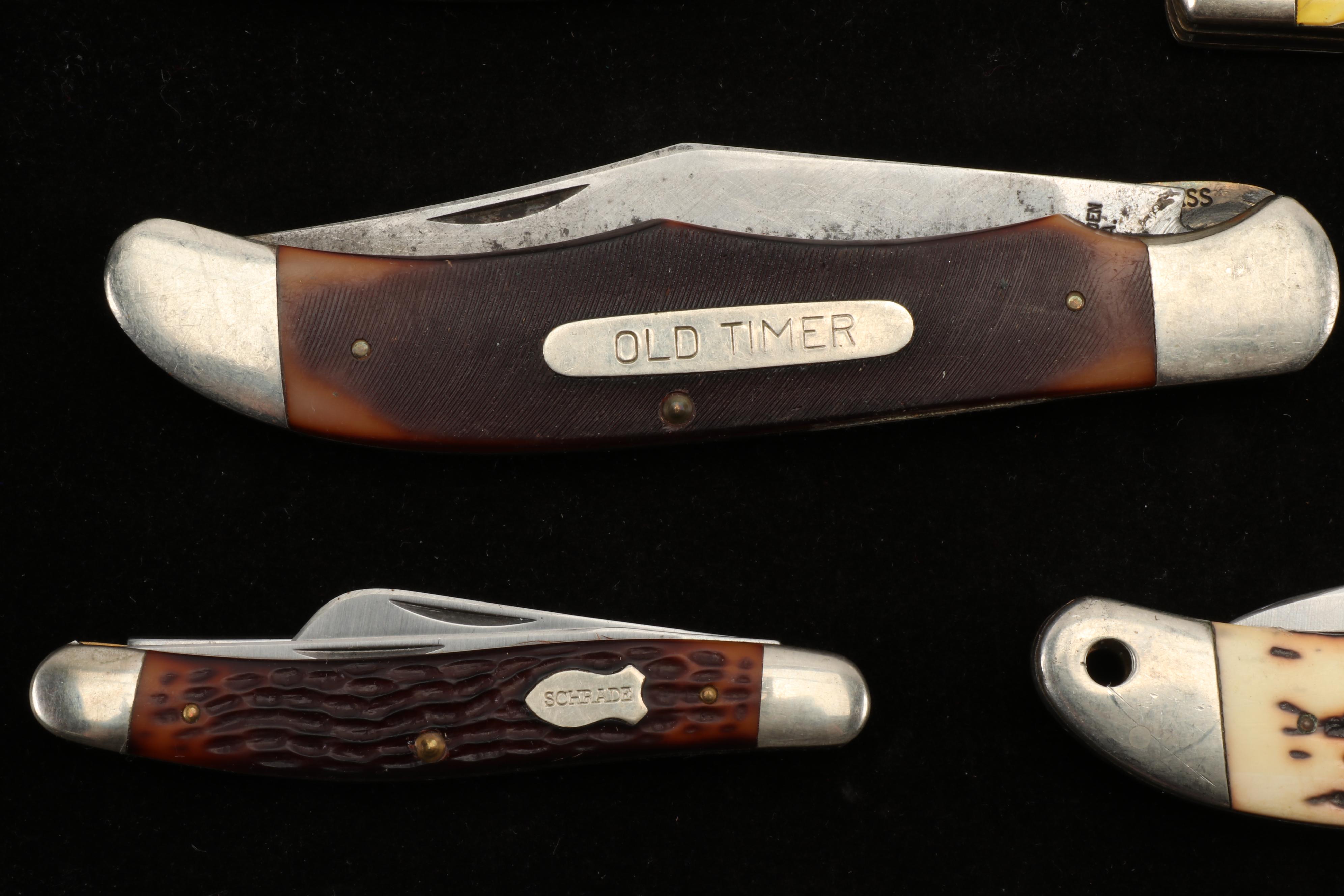 Schrade Pocket Knives Including Old Timer, Uncle Henry, Scrimshaw, and