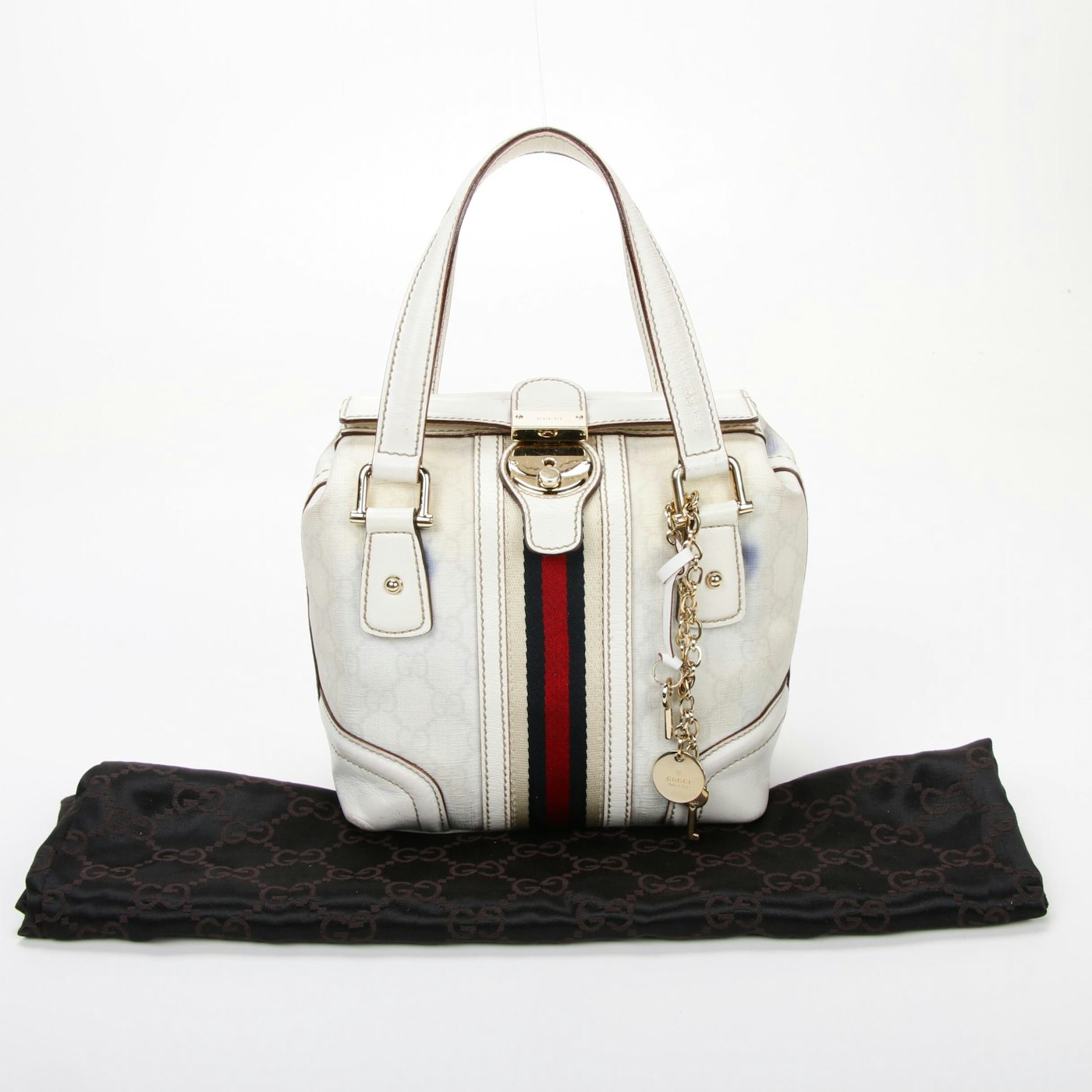 Gucci GG Coated Canvas and White Leather Web Stripe Doctor&#39;s Bag | EBTH