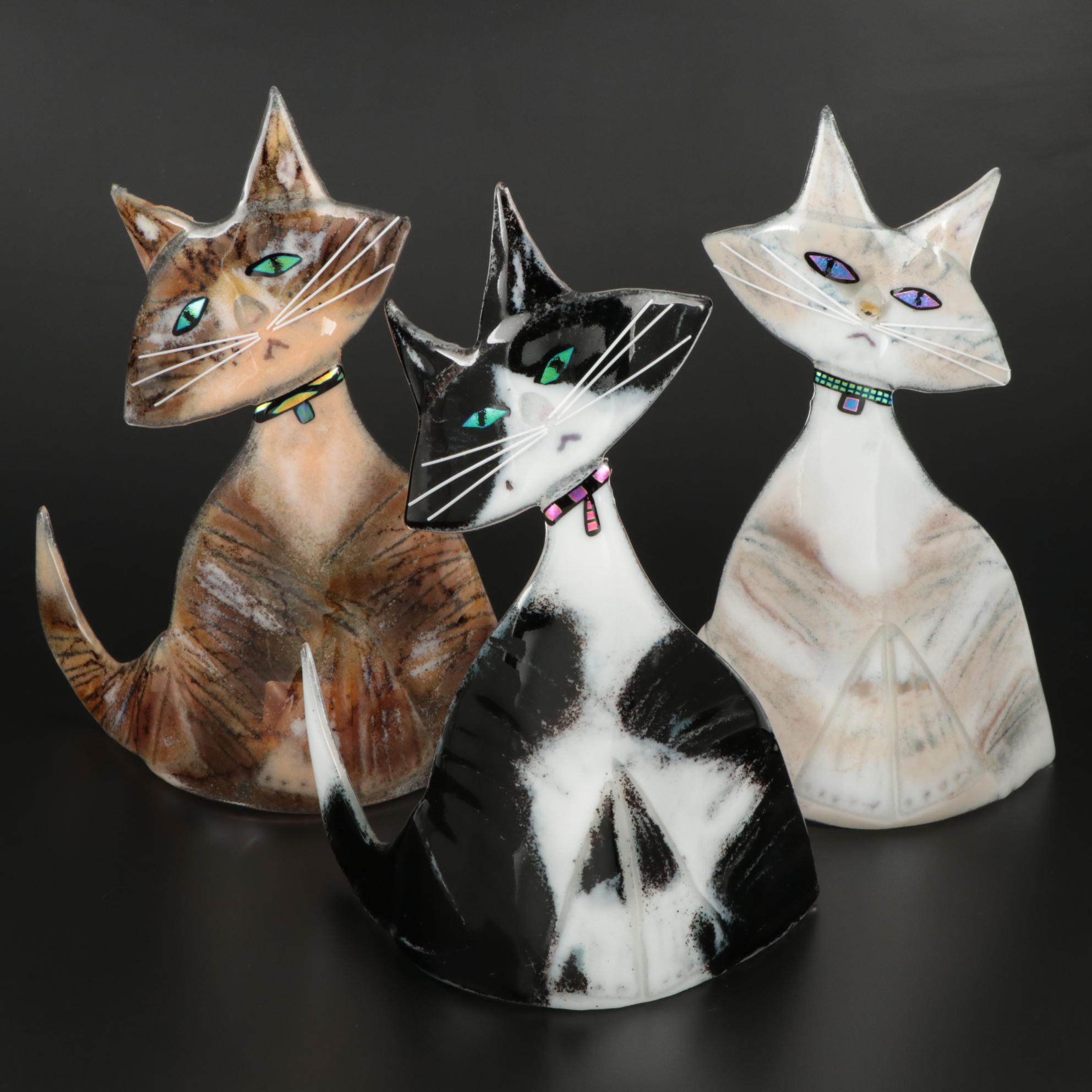 Paul Palango Kiln Art Fused Glass Cat Figurines EBTH
