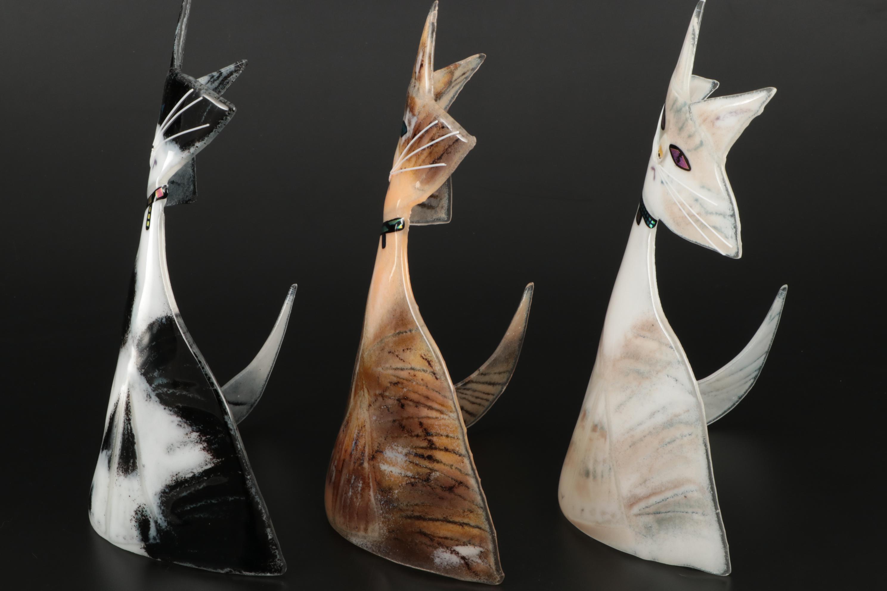 Paul Palango Kiln Art Fused Glass Cat Figurines EBTH