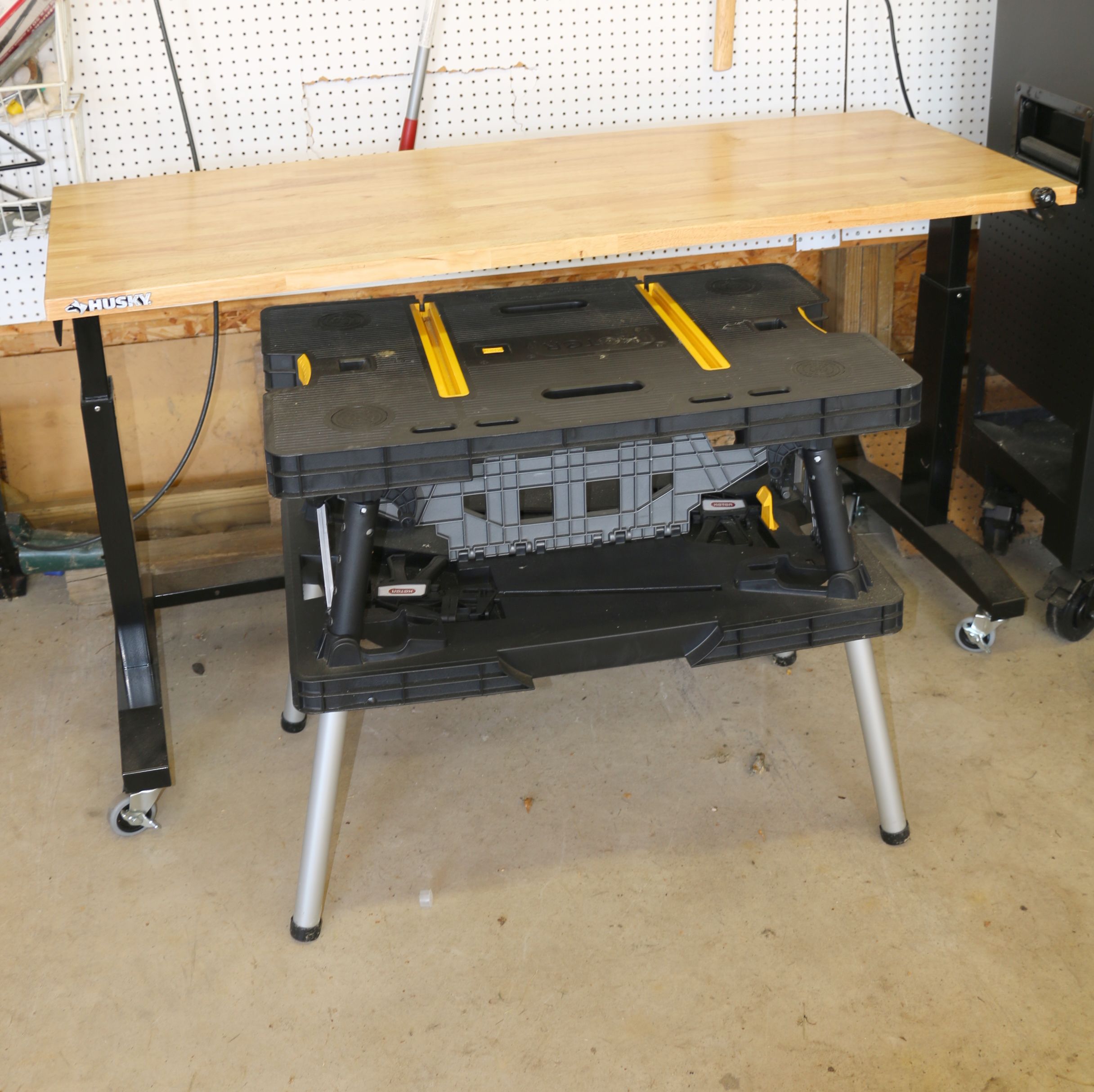 Husky Adjustable Workbench and Keter Folding Work Table EBTH