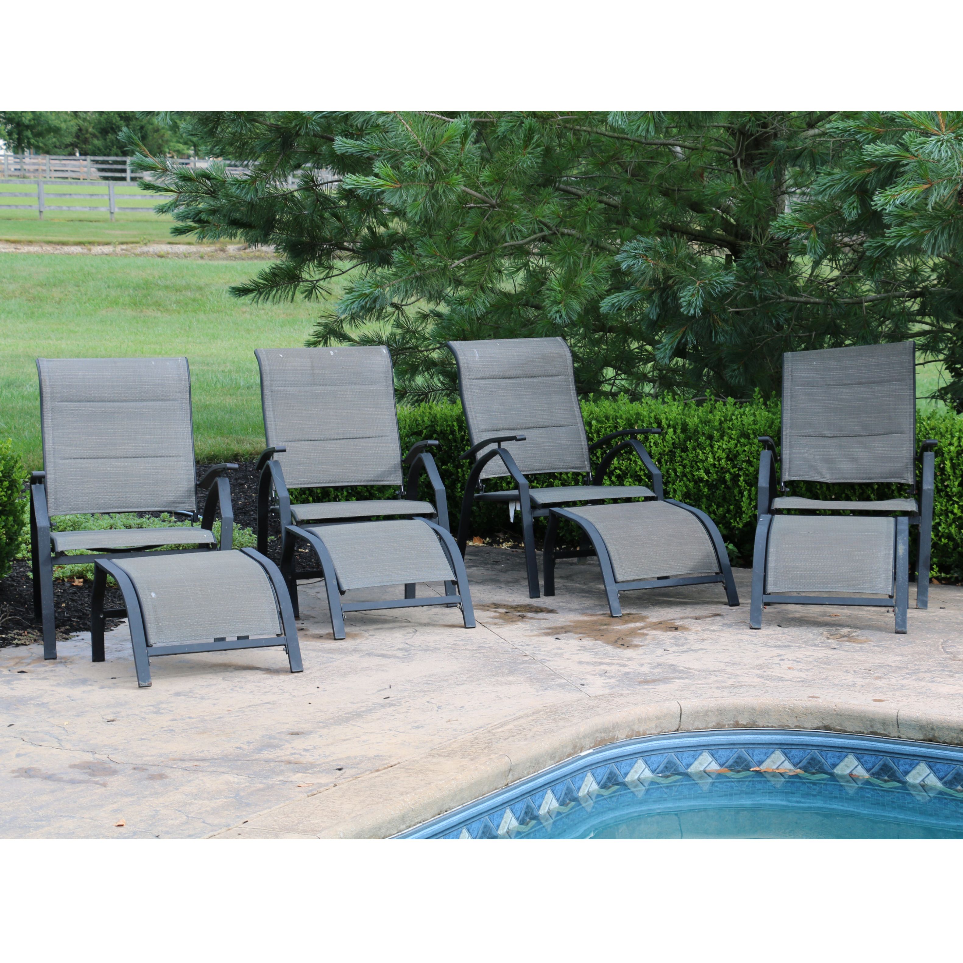 Tubular Metal Patio Chairs with Ottomans, Set of Four EBTH