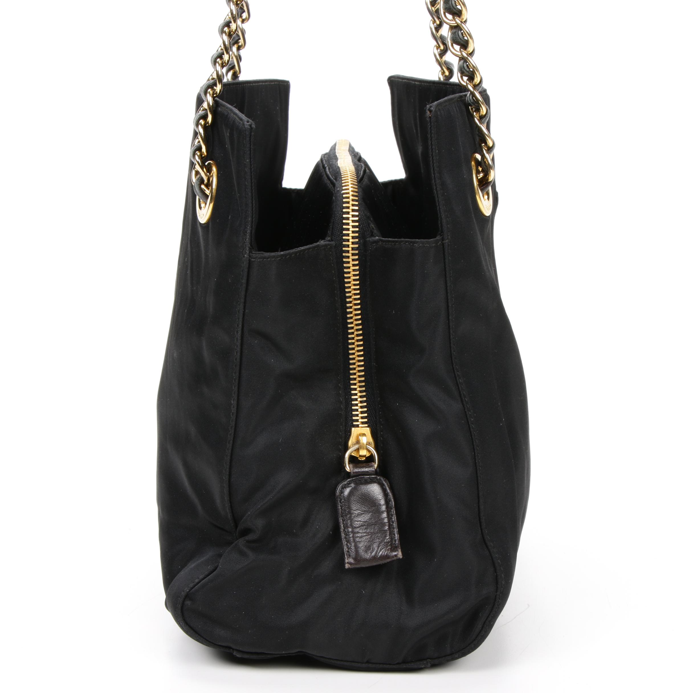 Prada Chain Strap Shoulder Bag in Black Tessuto Nylon EBTH