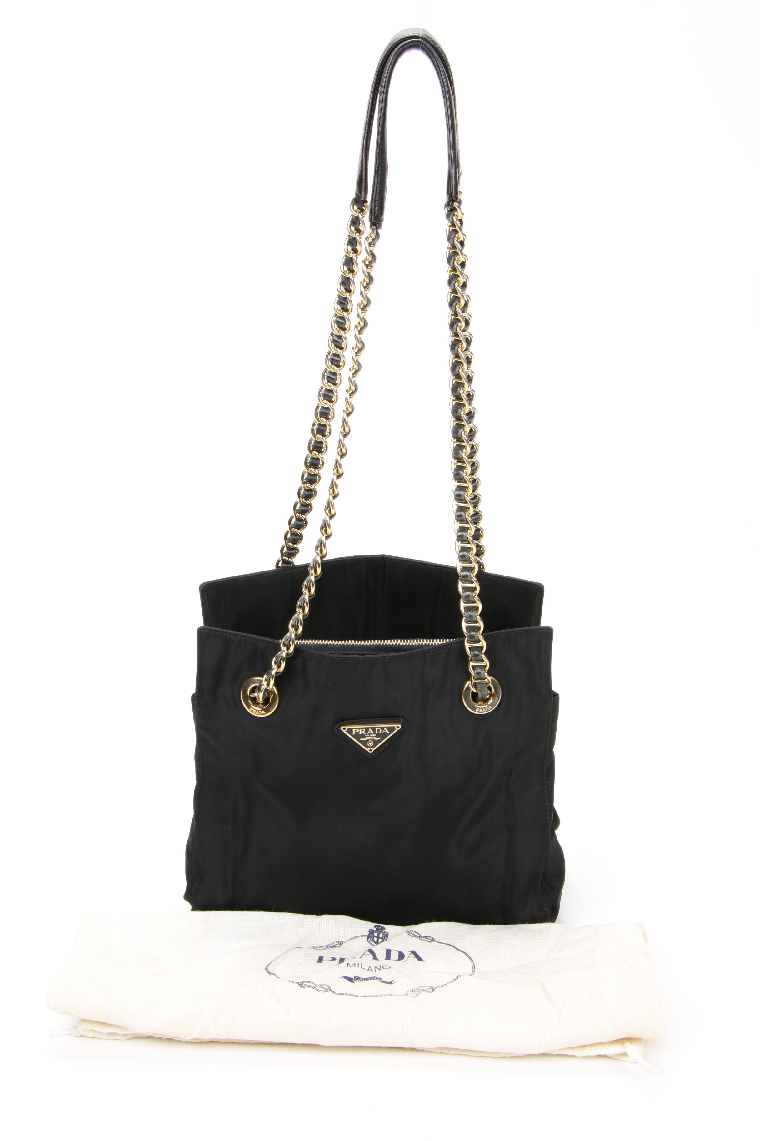 Prada Chain Strap Shoulder Bag in Black Tessuto Nylon EBTH