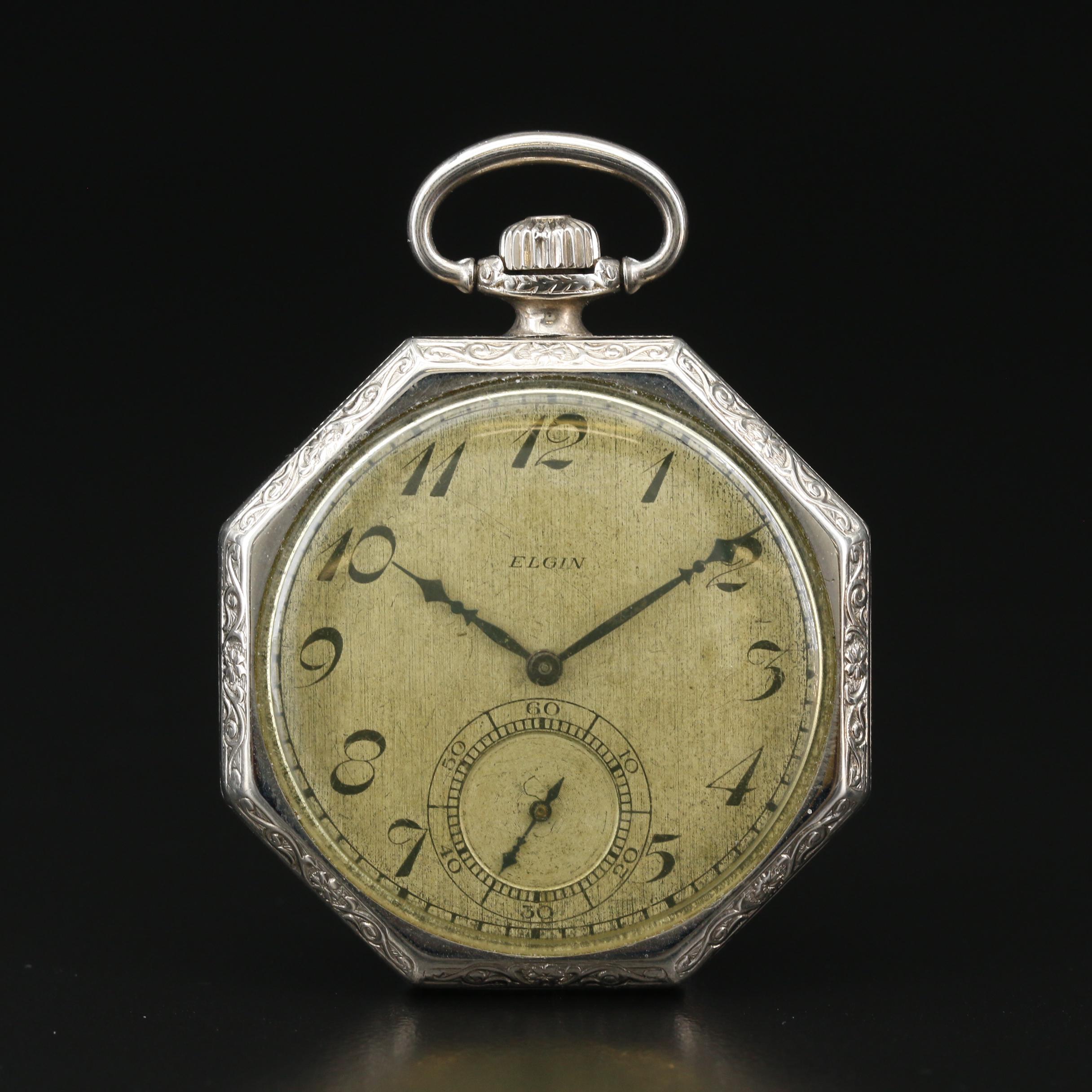 1927 Elgin Gold Filled Octagonal Open Face Pocket Watch EBTH