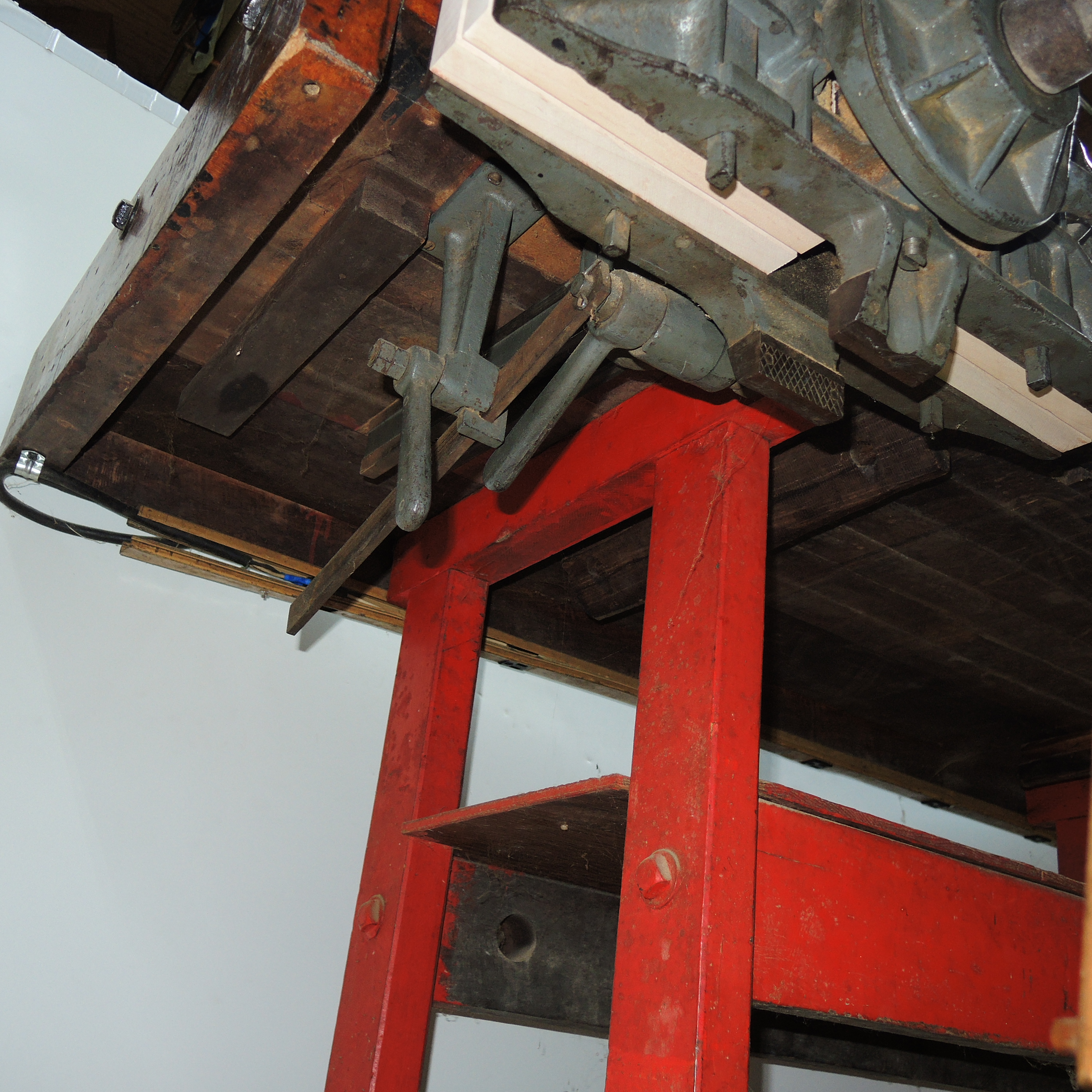 vintage wooden work bench with emmert vise included ebth