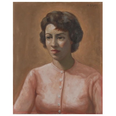 Portrait Oil Painting in the Style of Moses Soyer, 1959