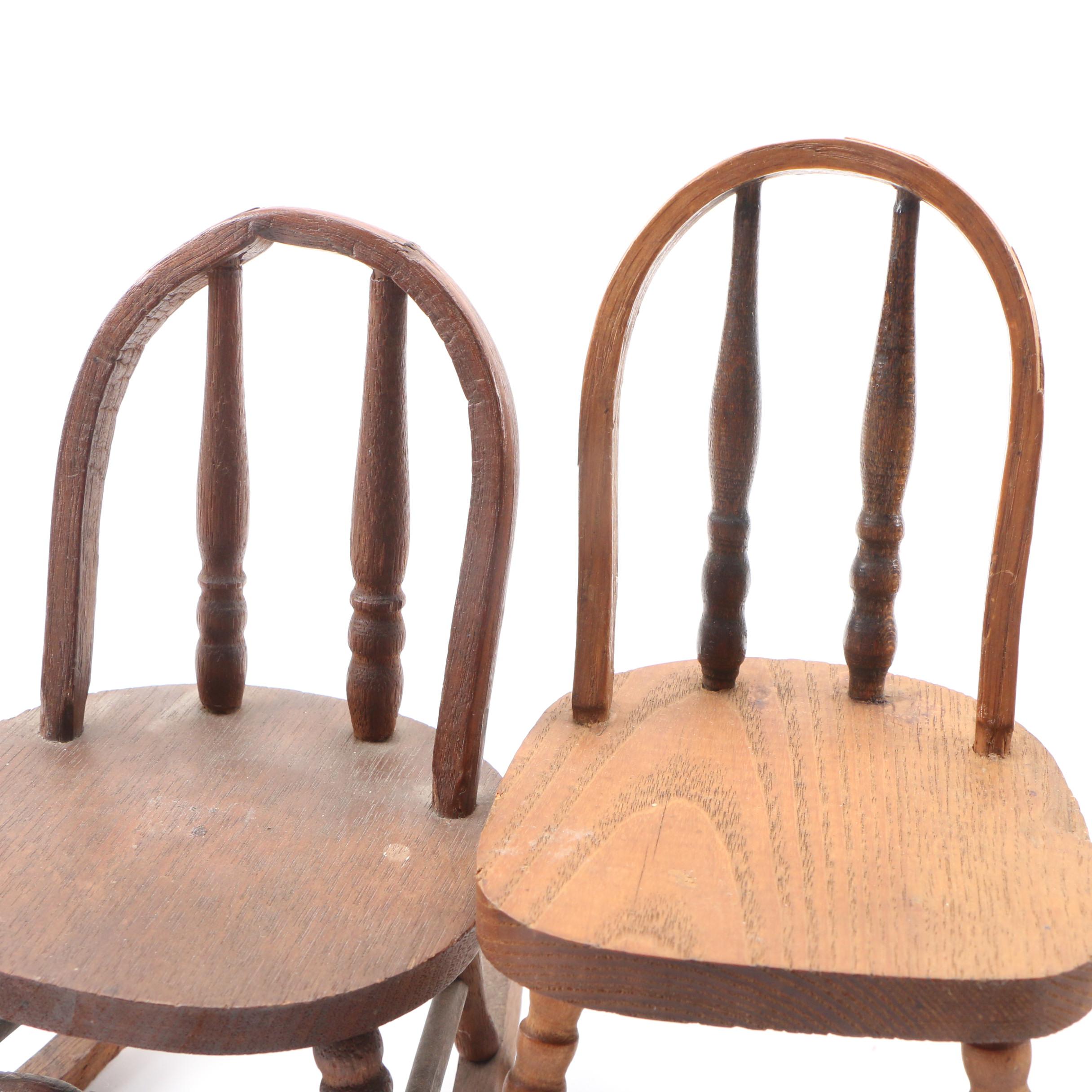 Miniature Primitive Wooden Furniture, Washstands, Spindle Chairs, and