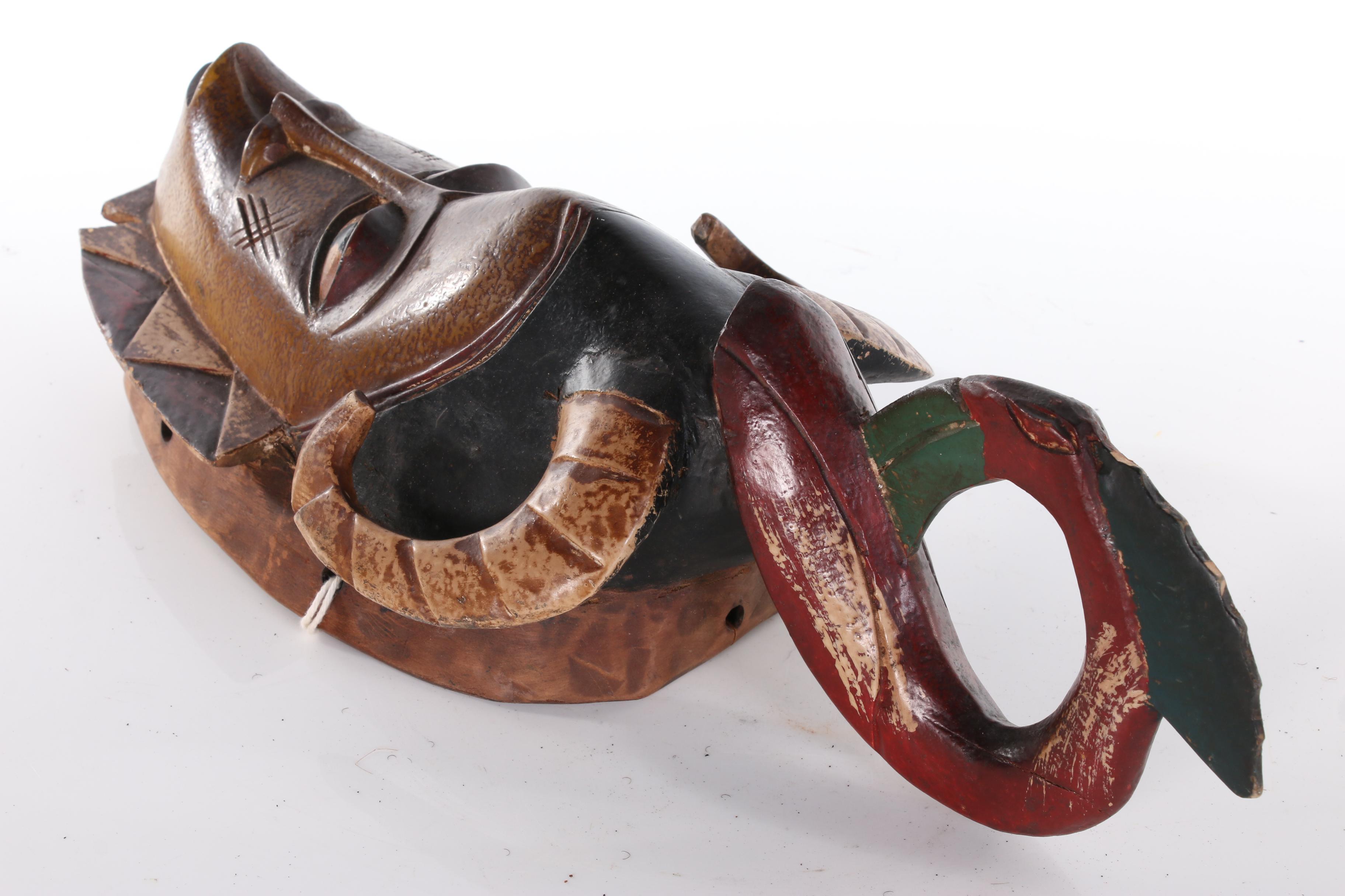 Guro Carved Wood Mask with Buffalo Horn and Hornbill Motif EBTH