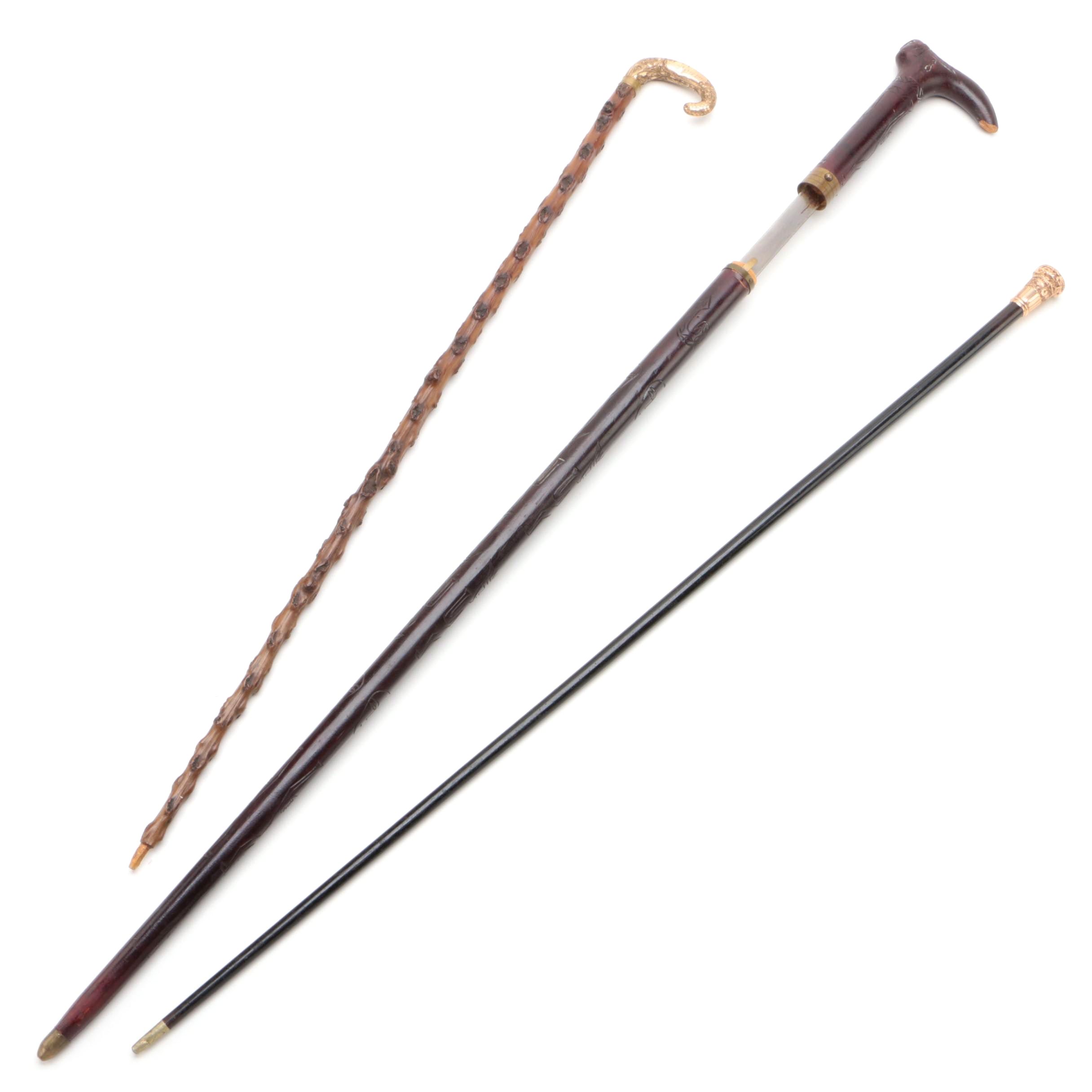 African Sword Cane with Thorn Wood Cane and Ebonized Wood Walking Stick