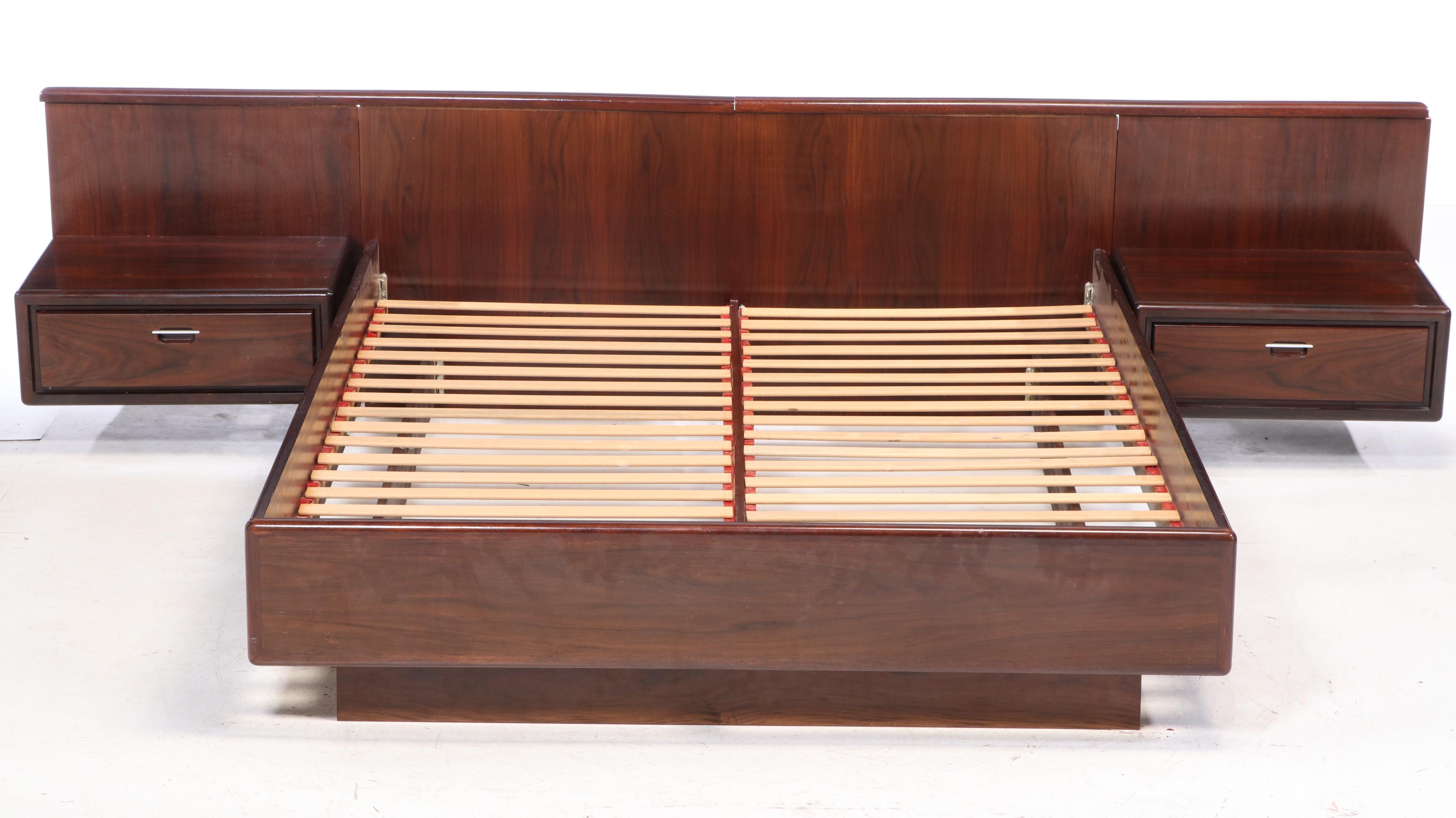 Modernist Rosewood Queen Size Platform Bed Frame With Attached ...