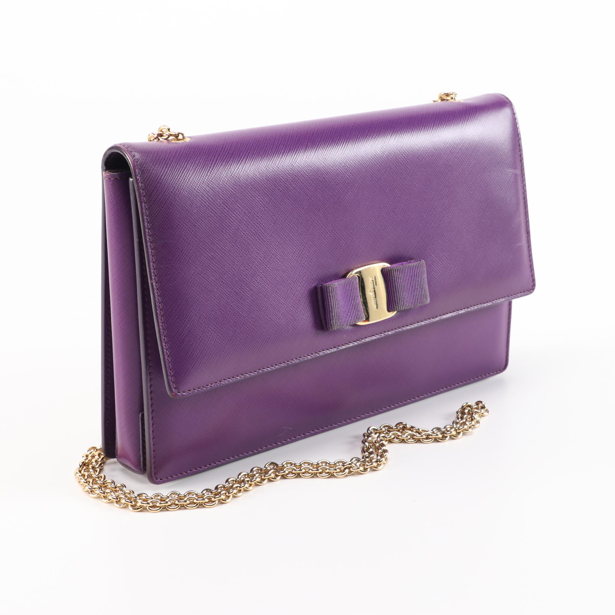 Salvatore Ferragamo Ginny Crossbody Bag in Grape Saffiano Leather EBTH