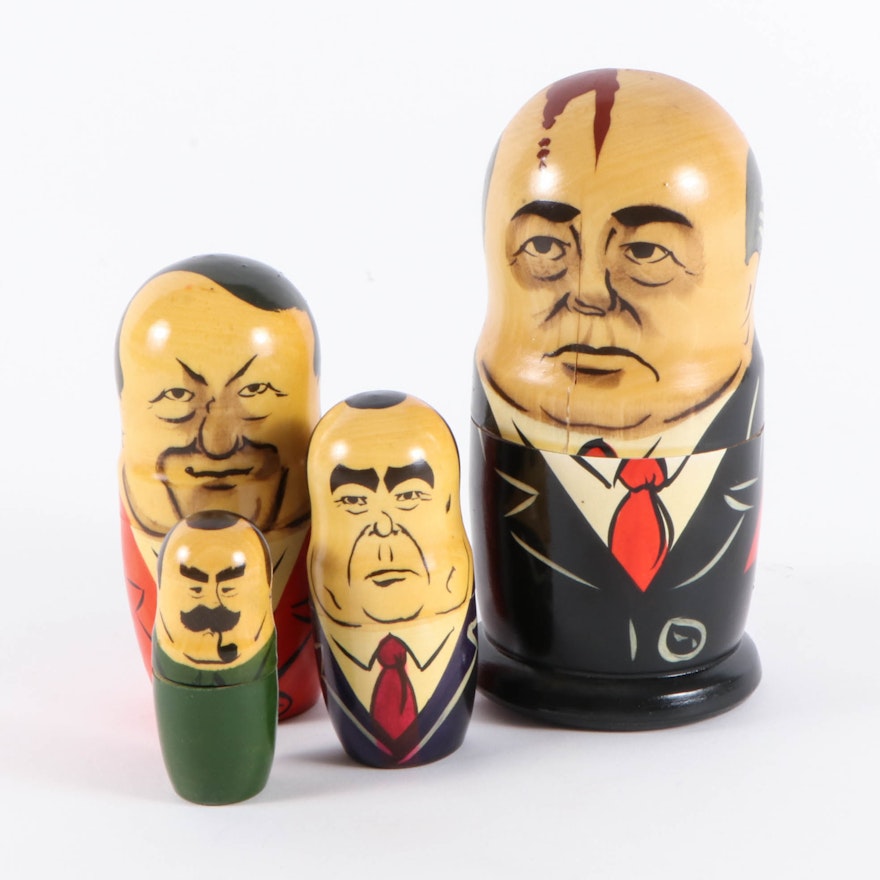 Soviet Union Leaders Hand-Painted Nesting Doll, Late 20th Century