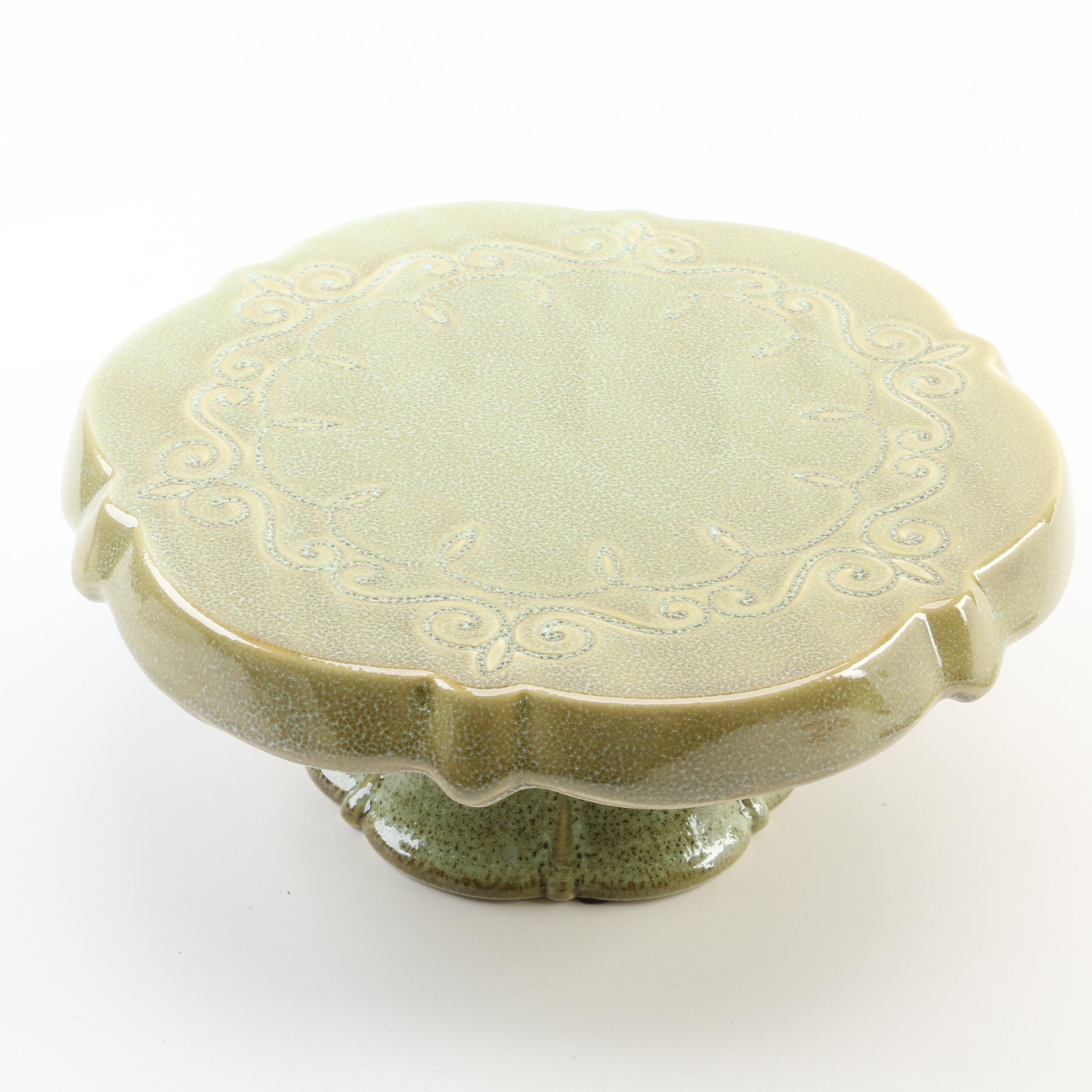 Etched Glass Divided Serving Tray with Ceramic Cake Stand and Trivet EBTH