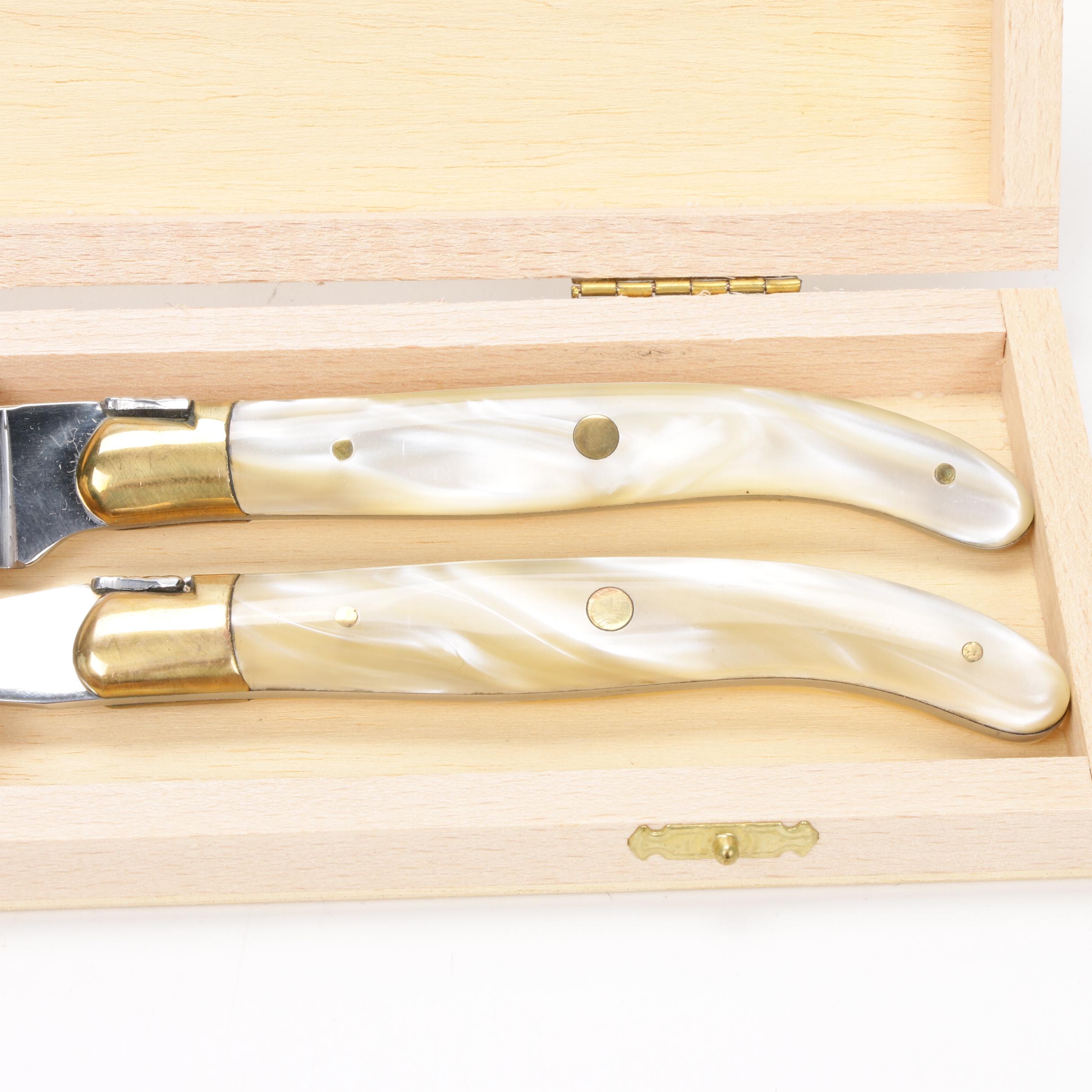 Claude Dozorme "Laguiole" Carving Set with Nacrine Marbled Handles EBTH