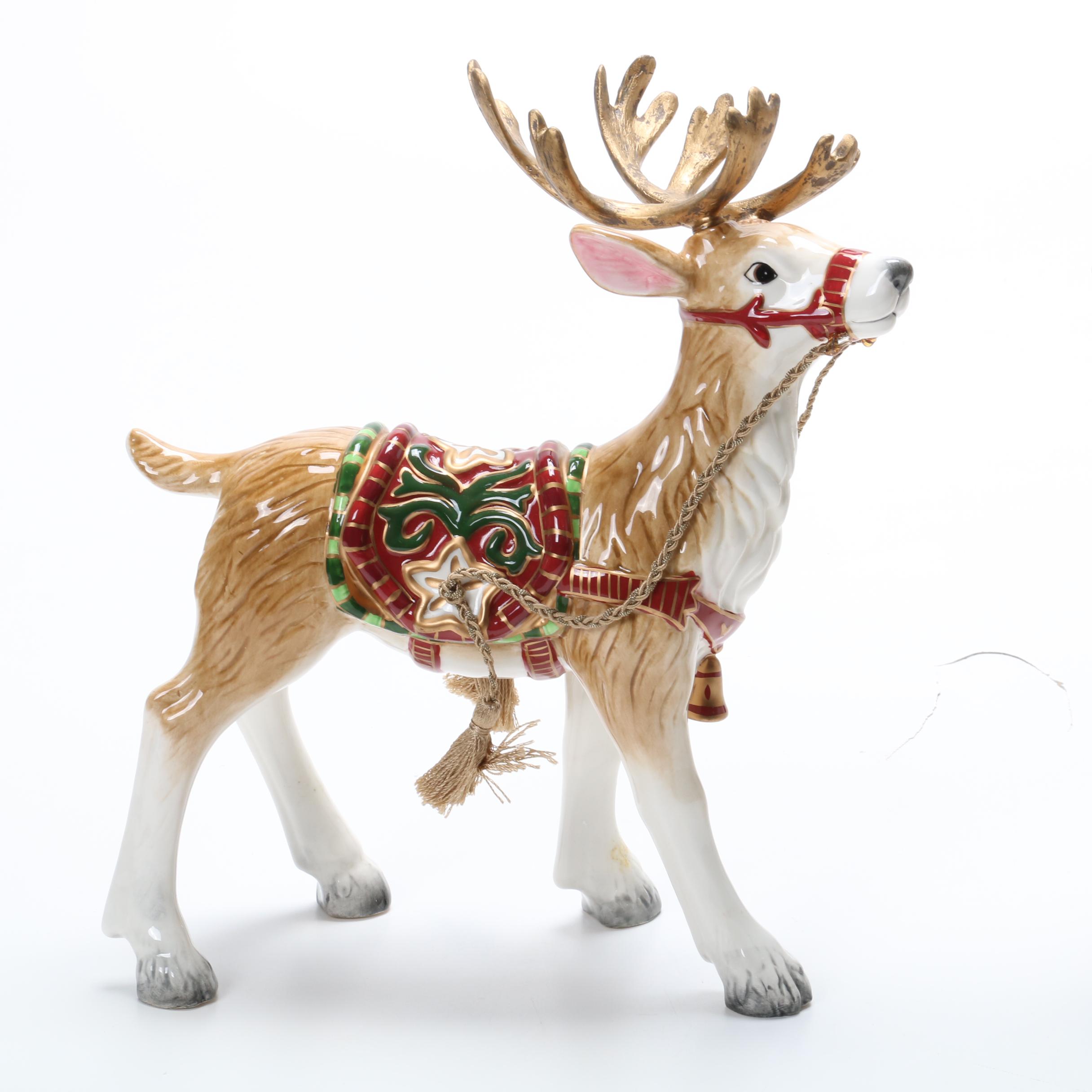 Fitz and Floyd "Christmas Tidings" Ceramic Reindeer Figurines EBTH